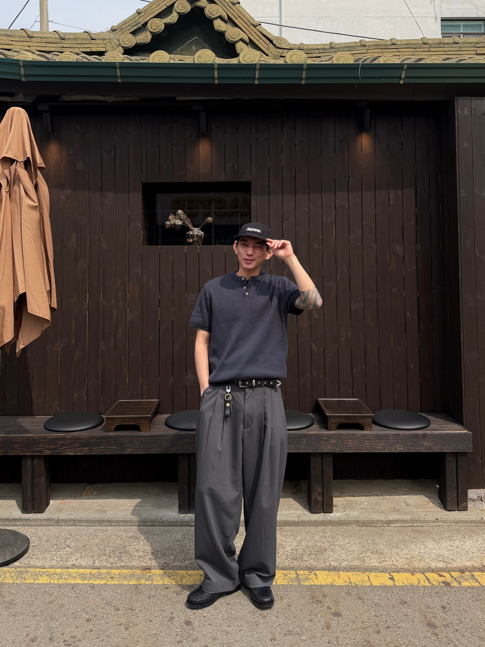 細紋亨利領針織短衣