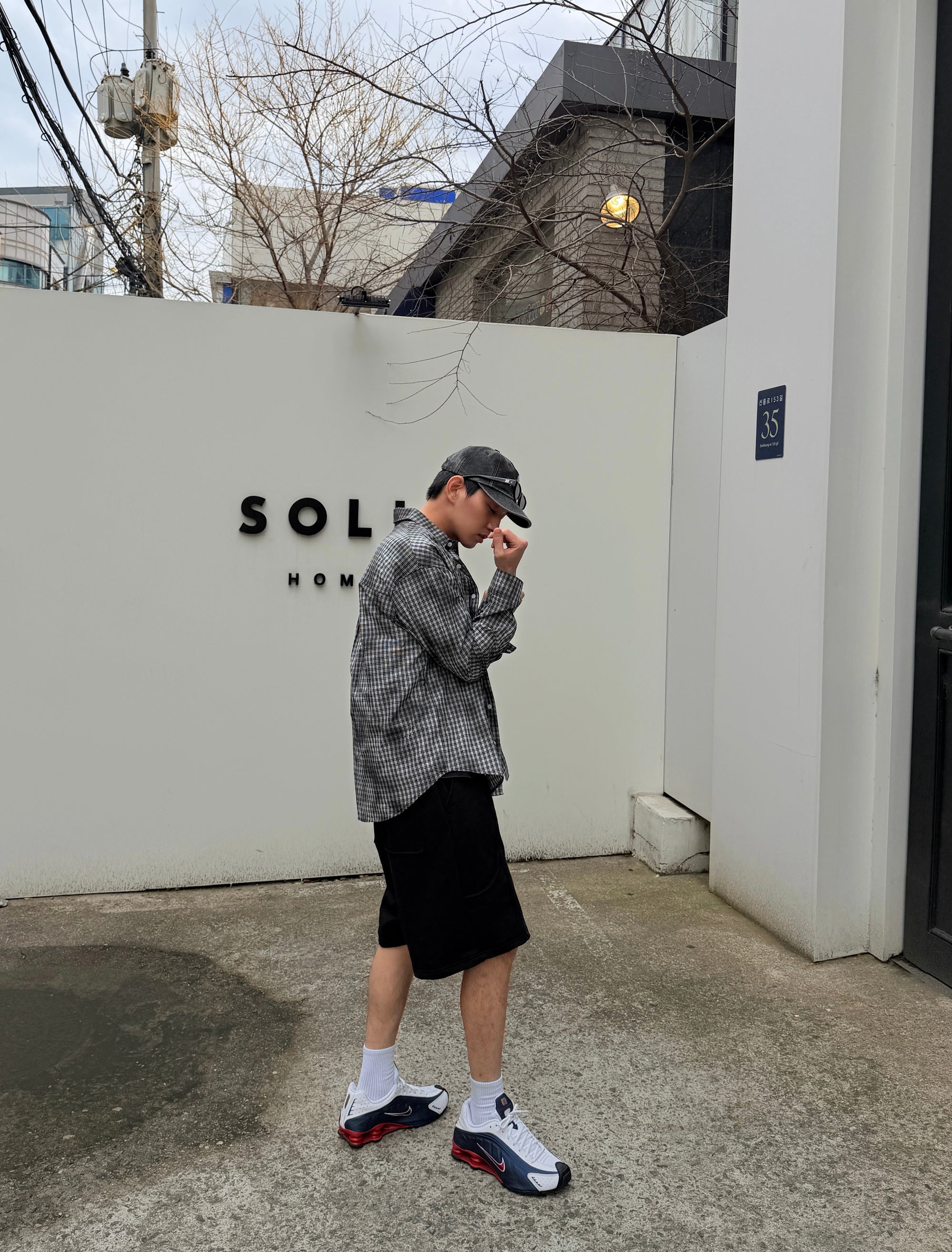 刷霧Oversize工裝格紋襯衫