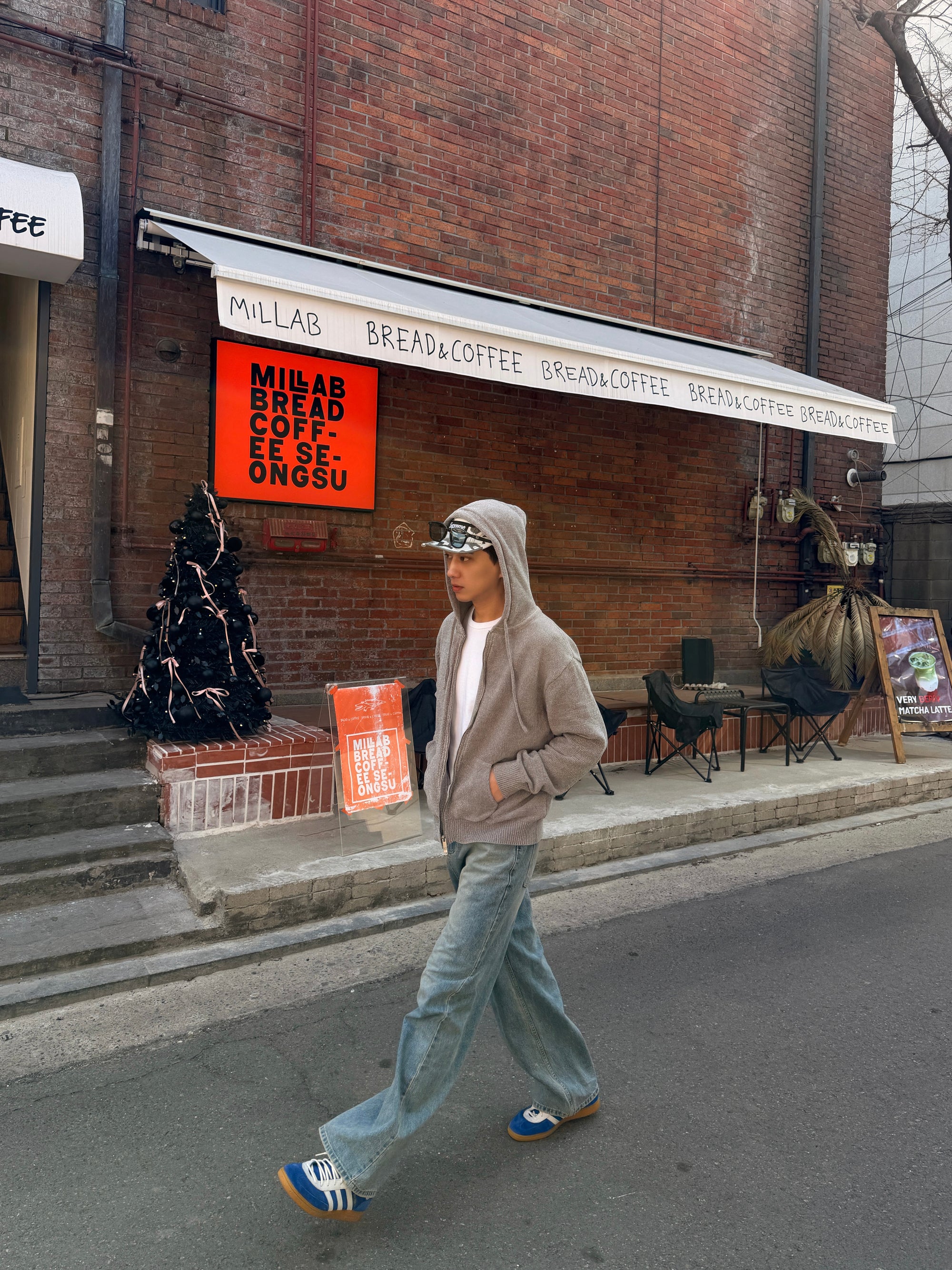 灰色針織雙拉鍊連帽外套