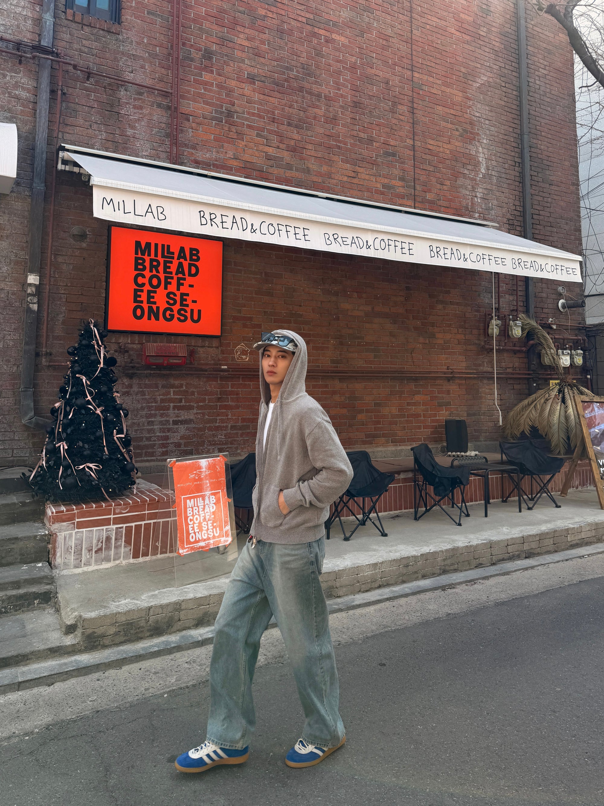 灰色針織雙拉鍊連帽外套