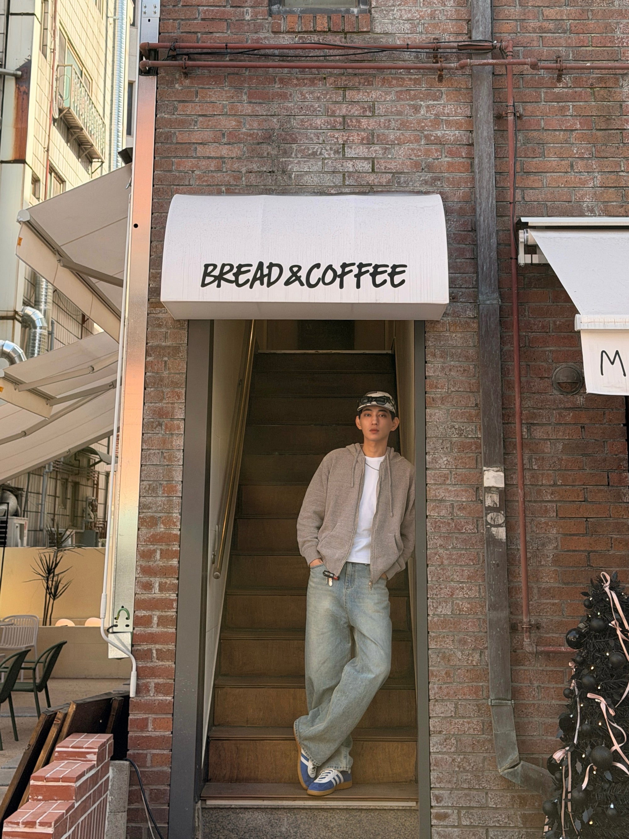 灰色針織雙拉鍊連帽外套