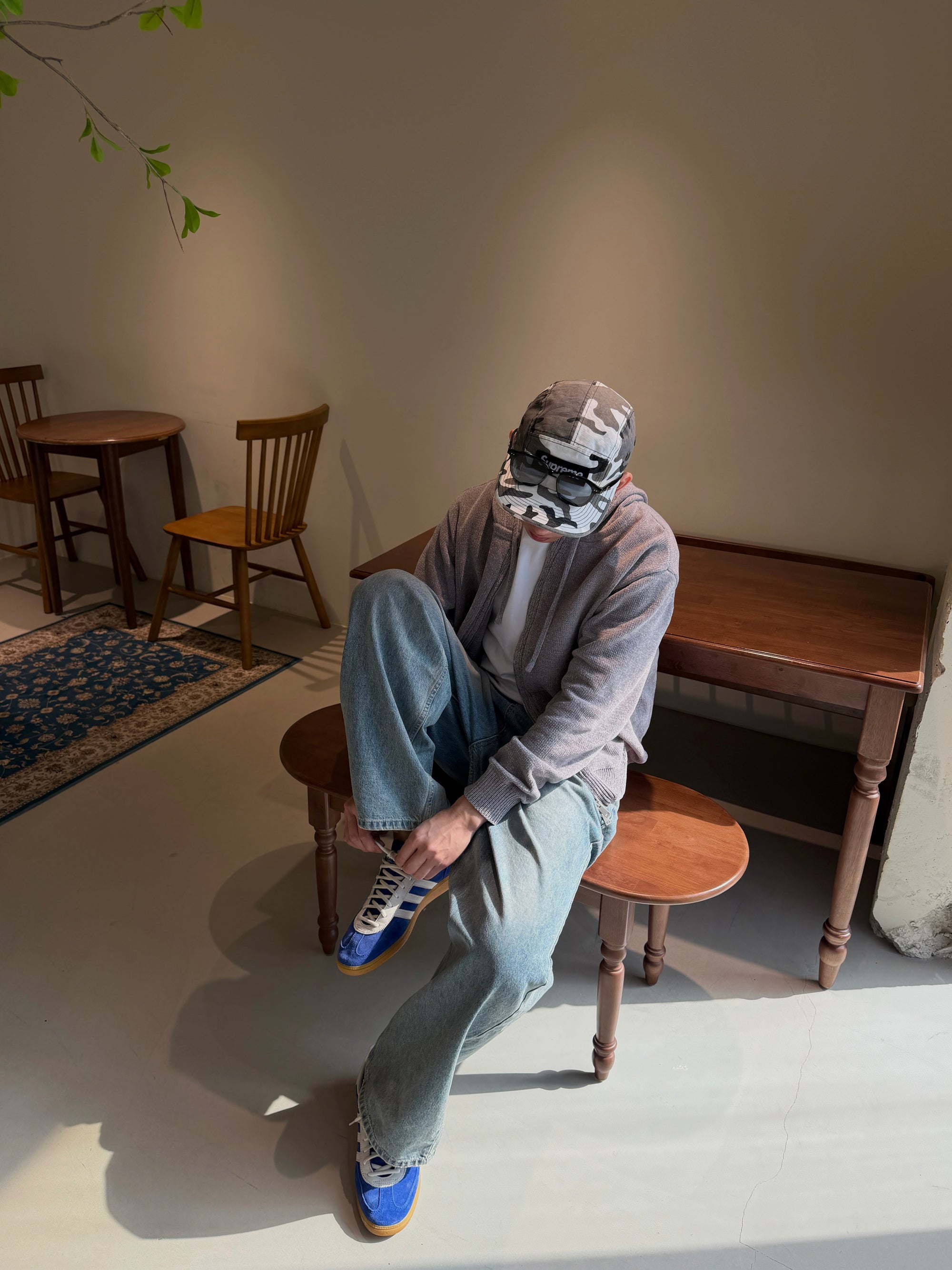 灰色針織雙拉鍊連帽外套