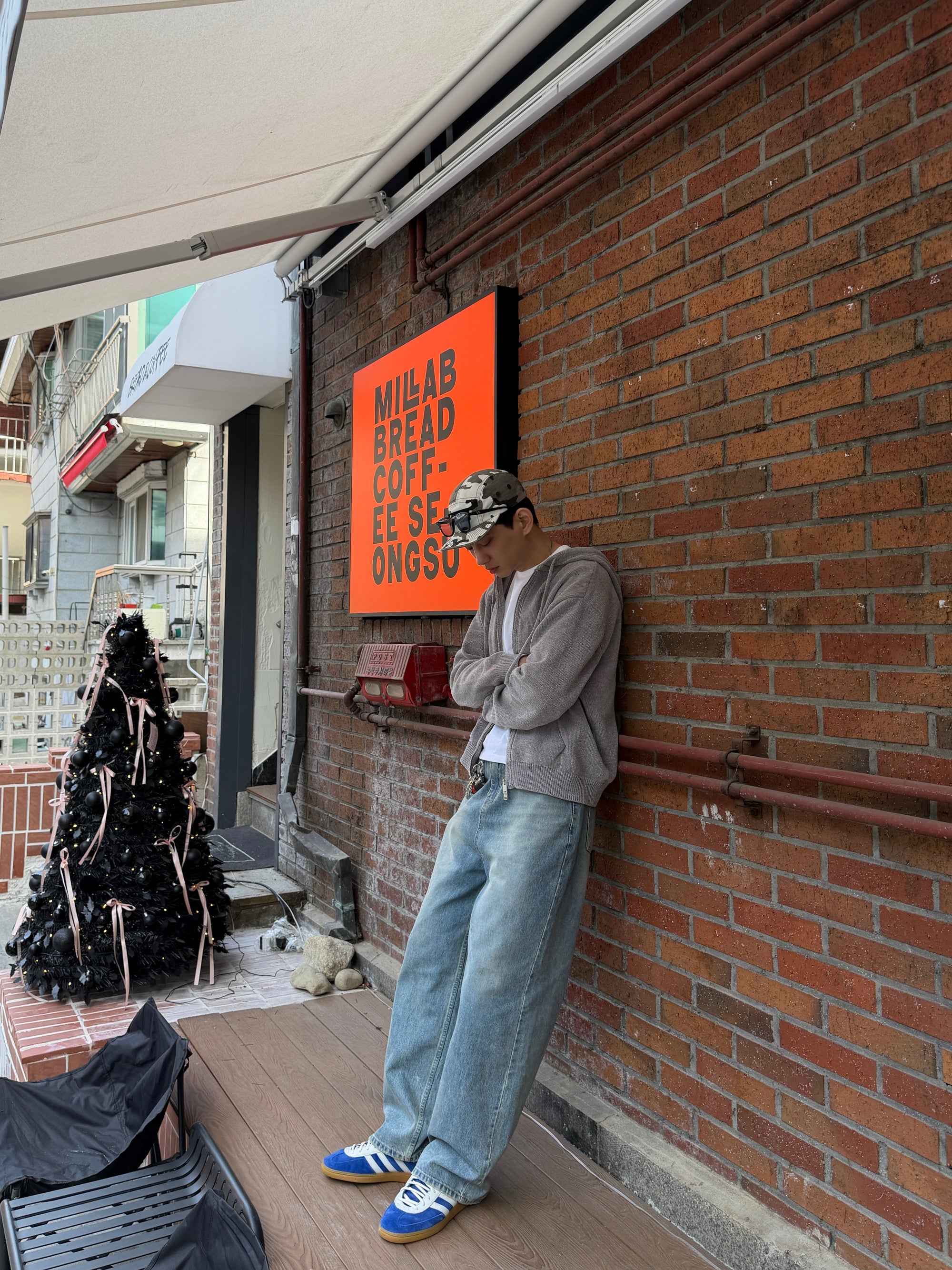 灰色針織雙拉鍊連帽外套