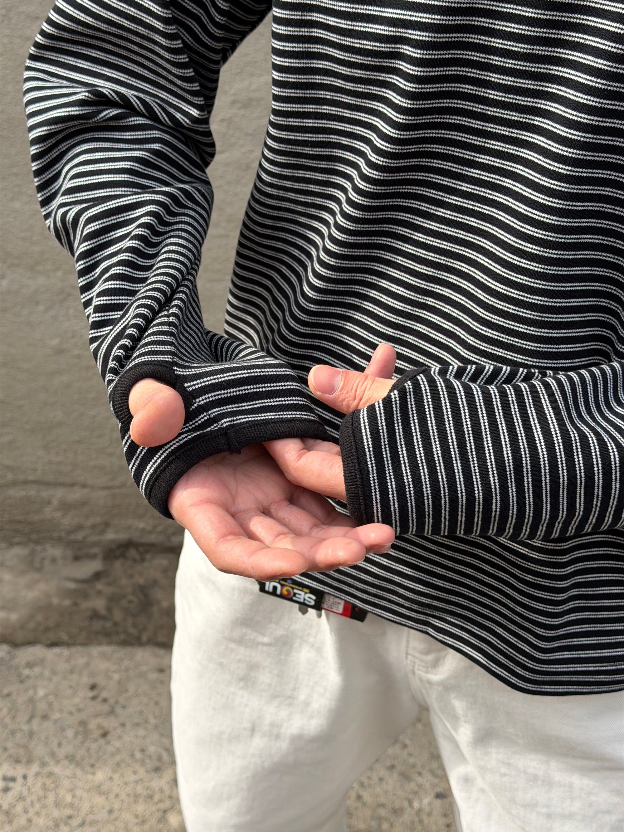 韓系亨利領條紋上衣