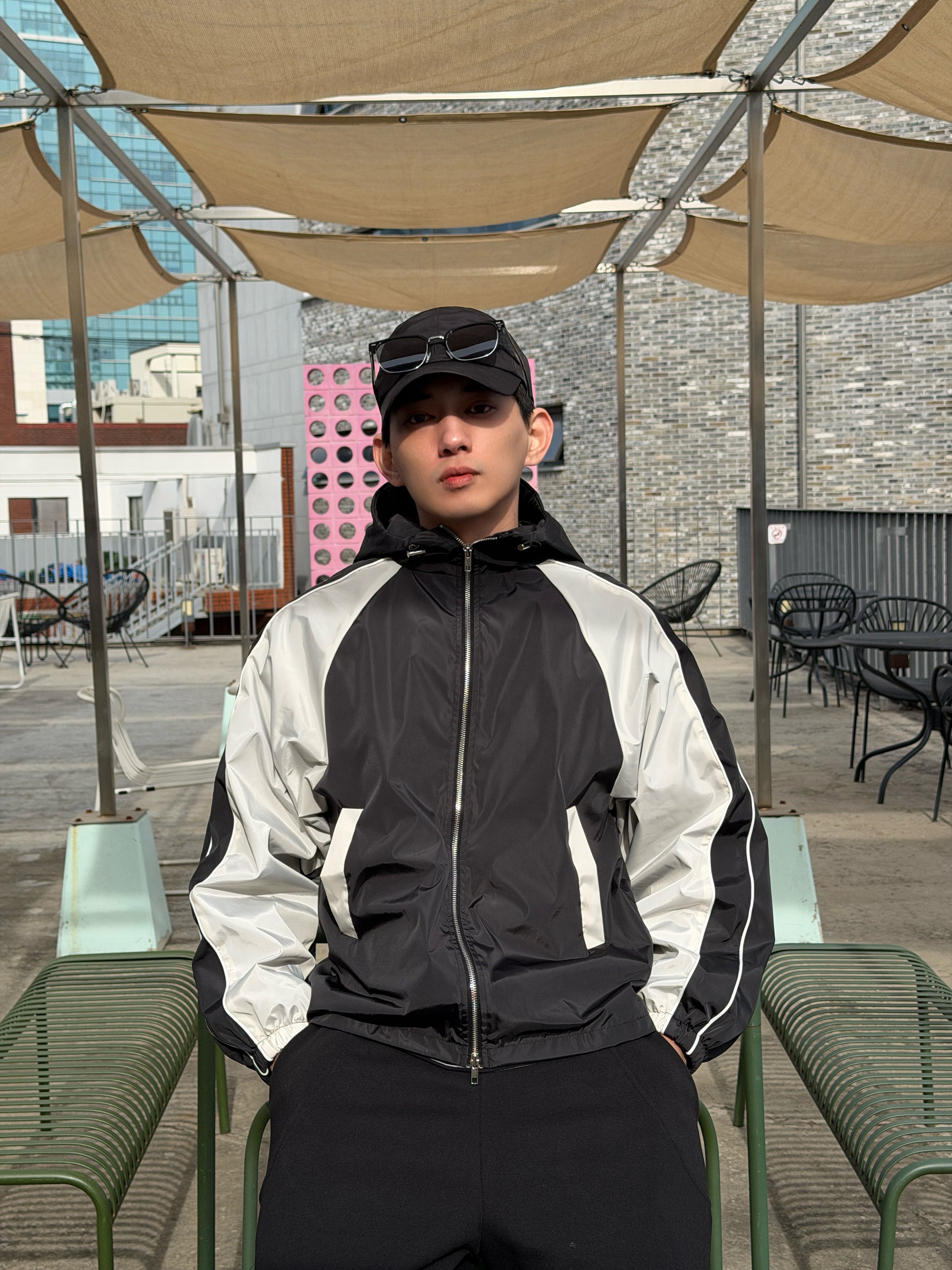 拚色防潑水風衣外套