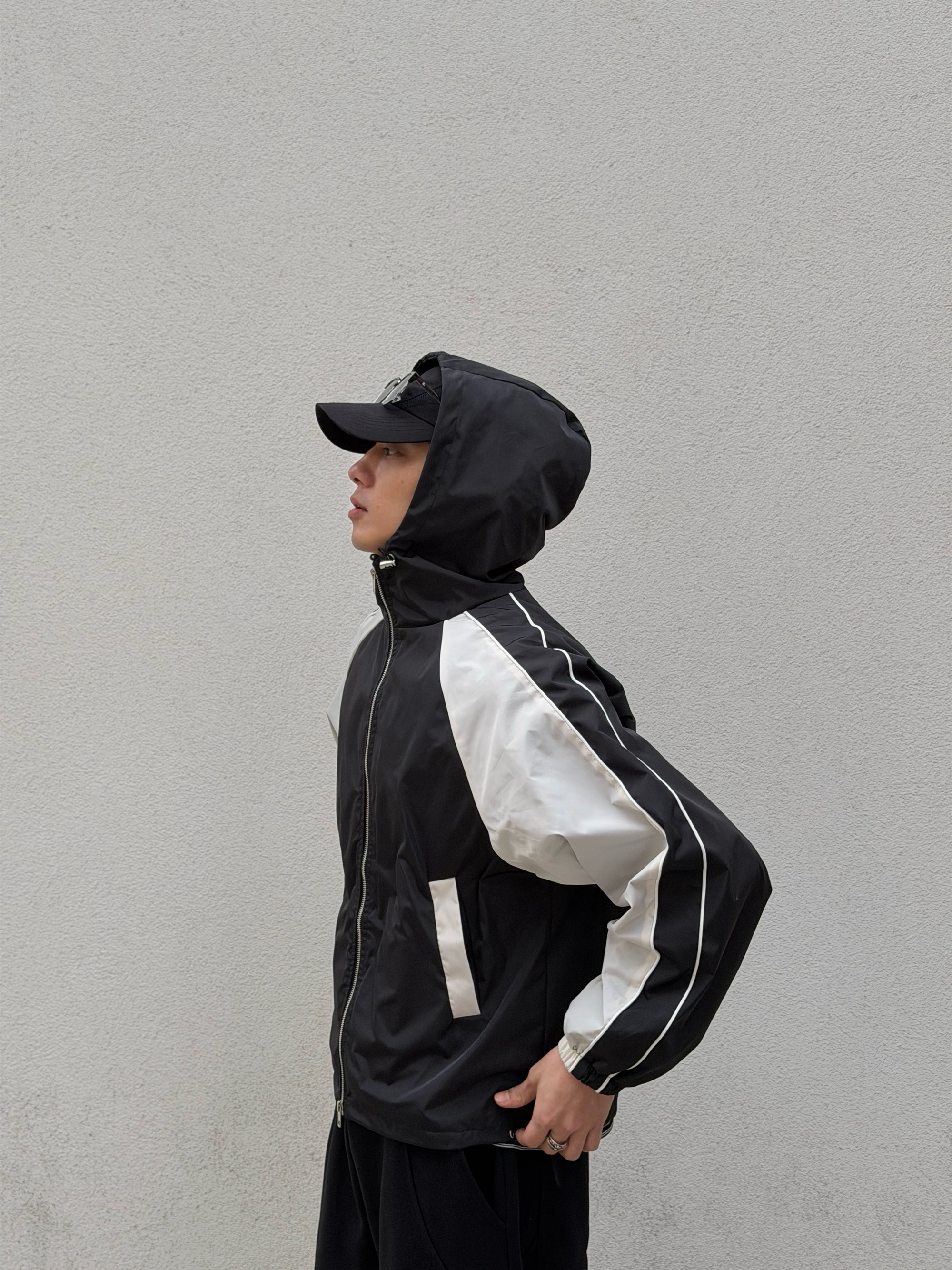 拚色防潑水風衣外套