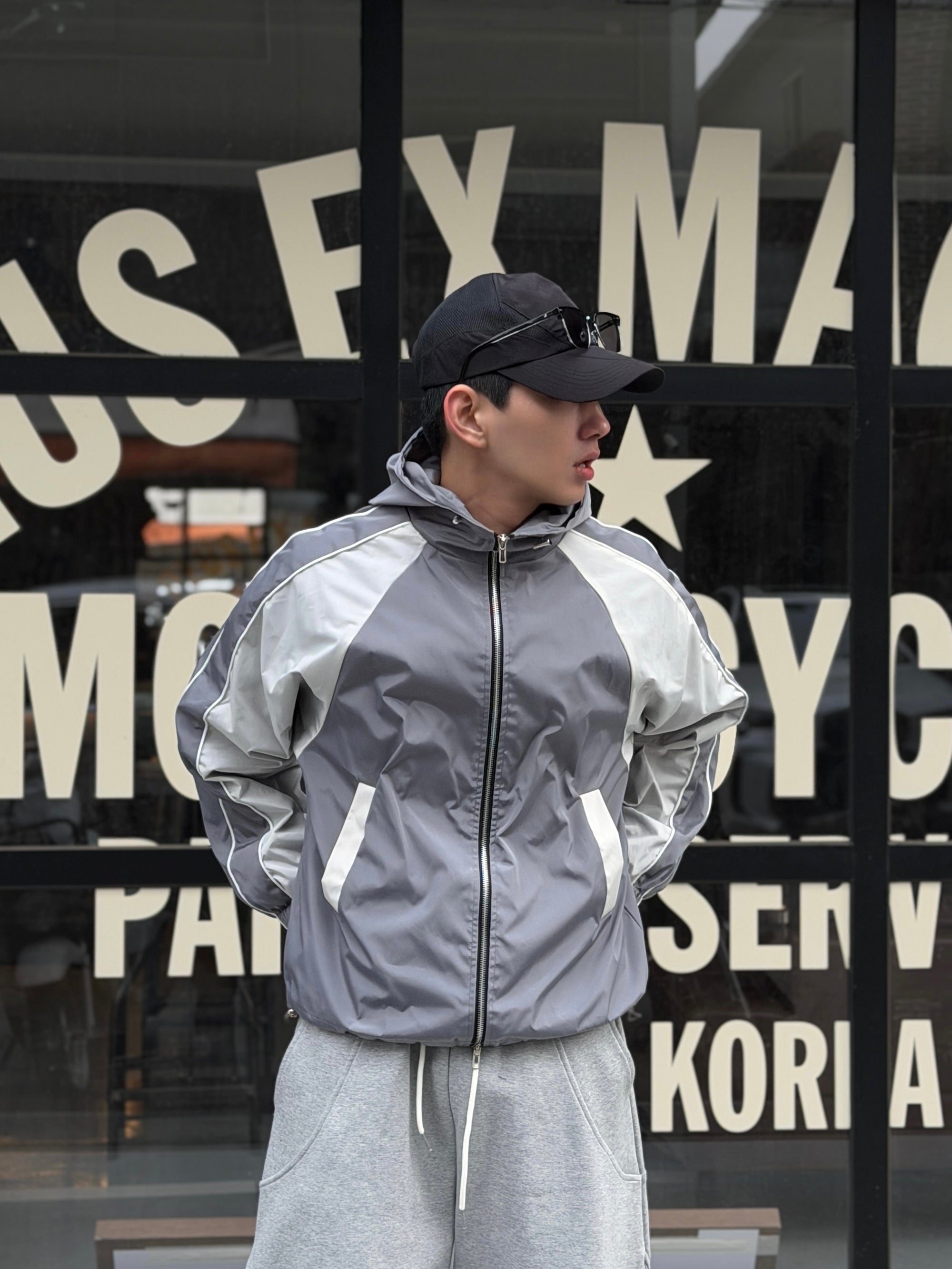 拚色防潑水風衣外套