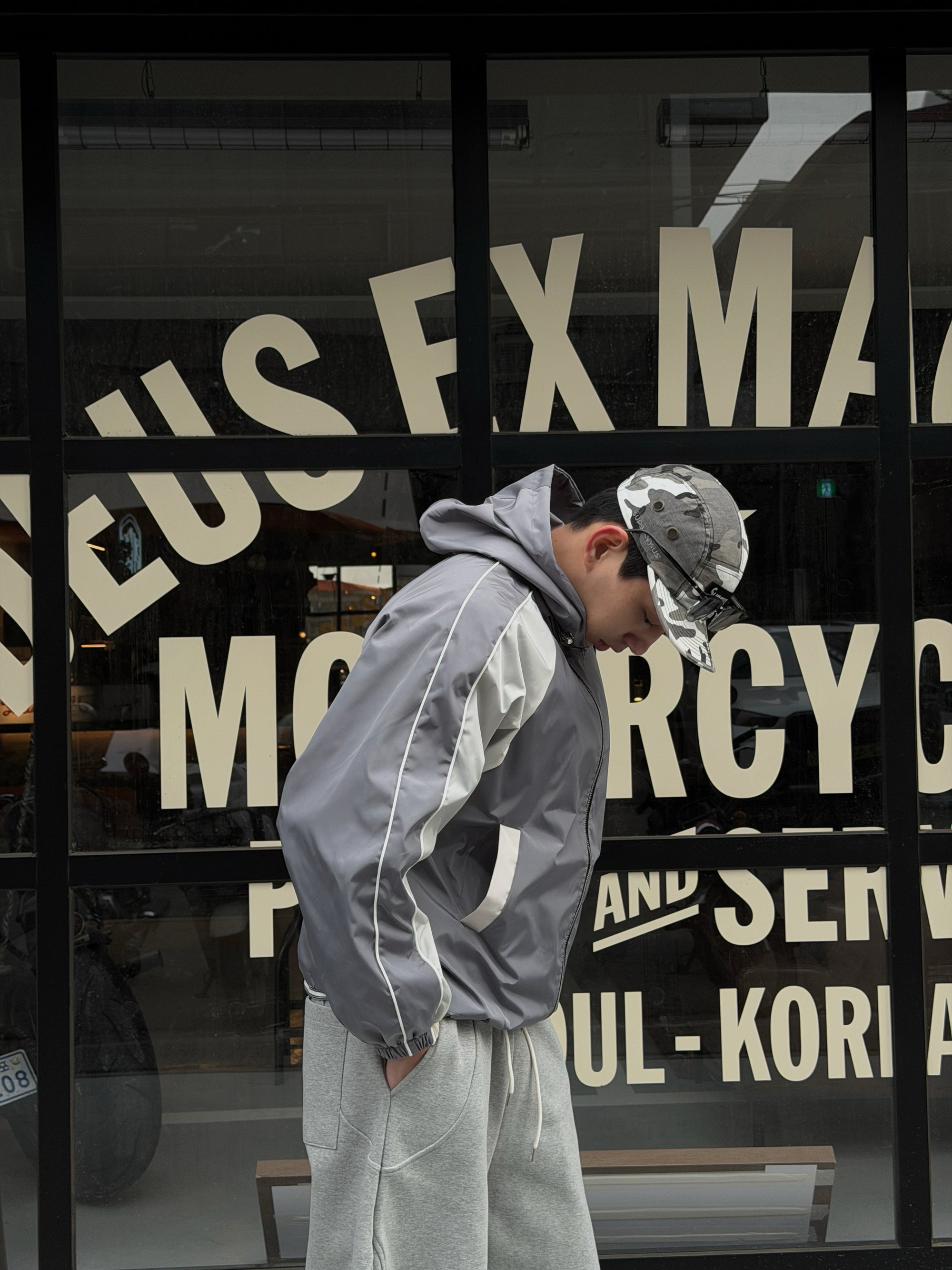 拚色防潑水風衣外套