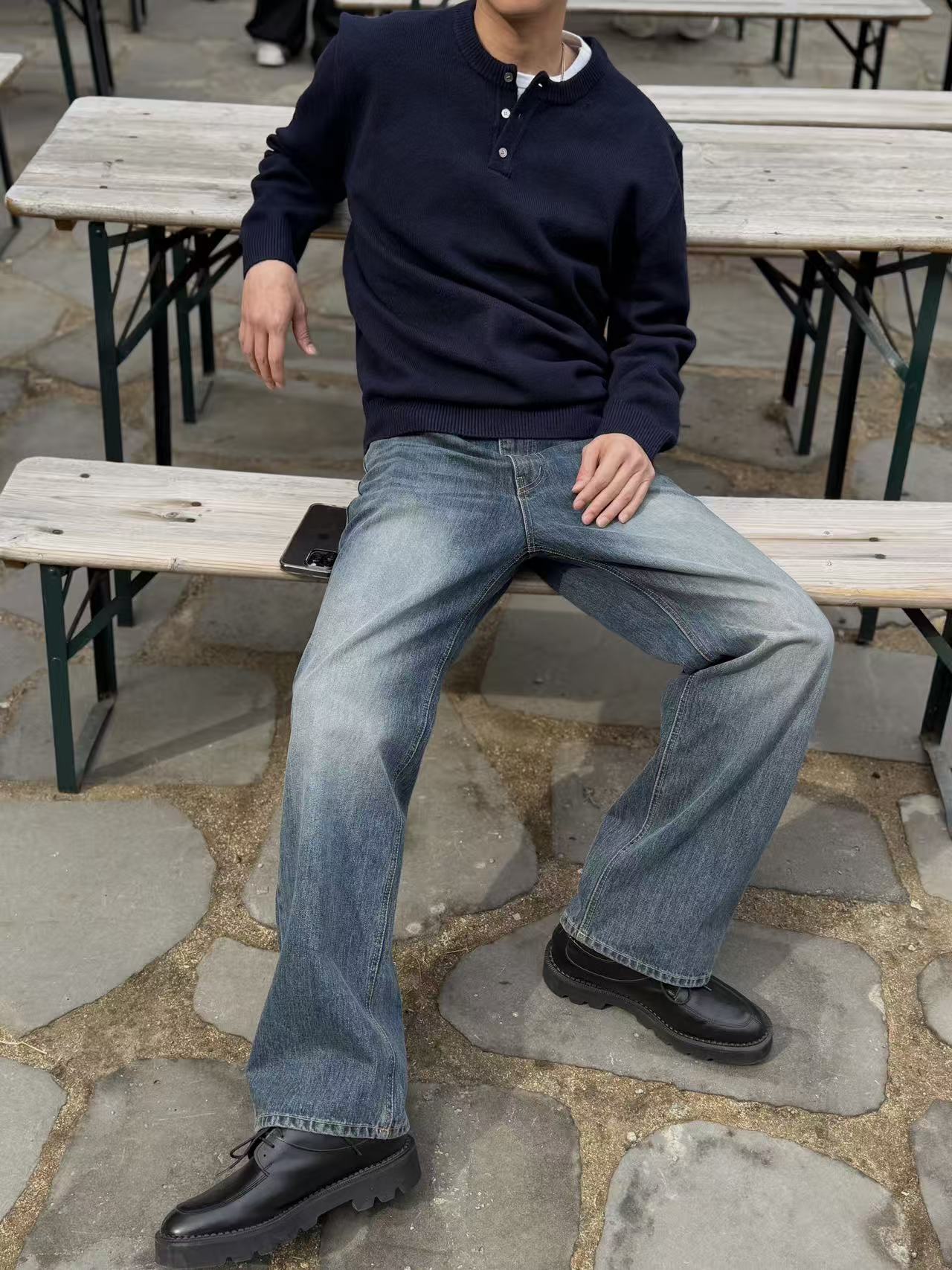 簡約亨利領針織長袖