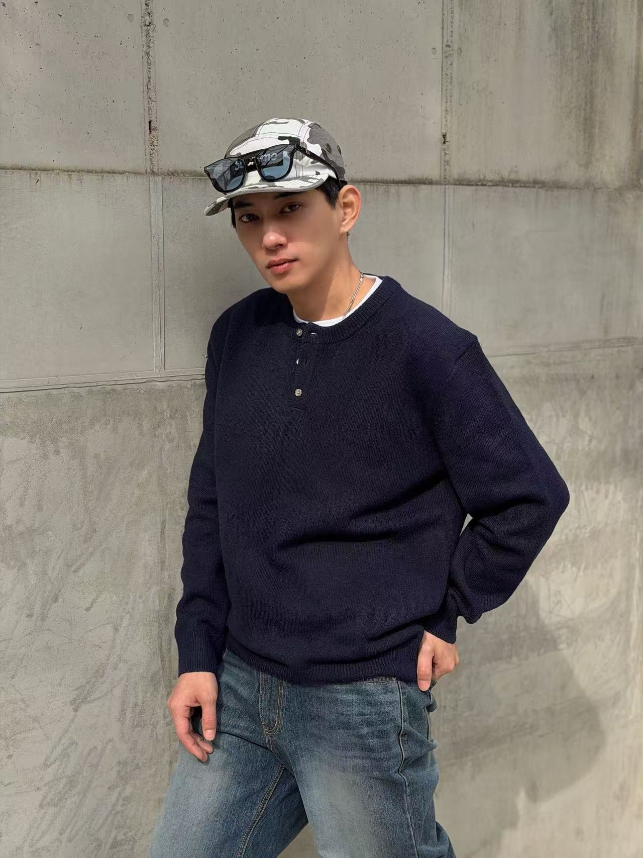 簡約亨利領針織長袖