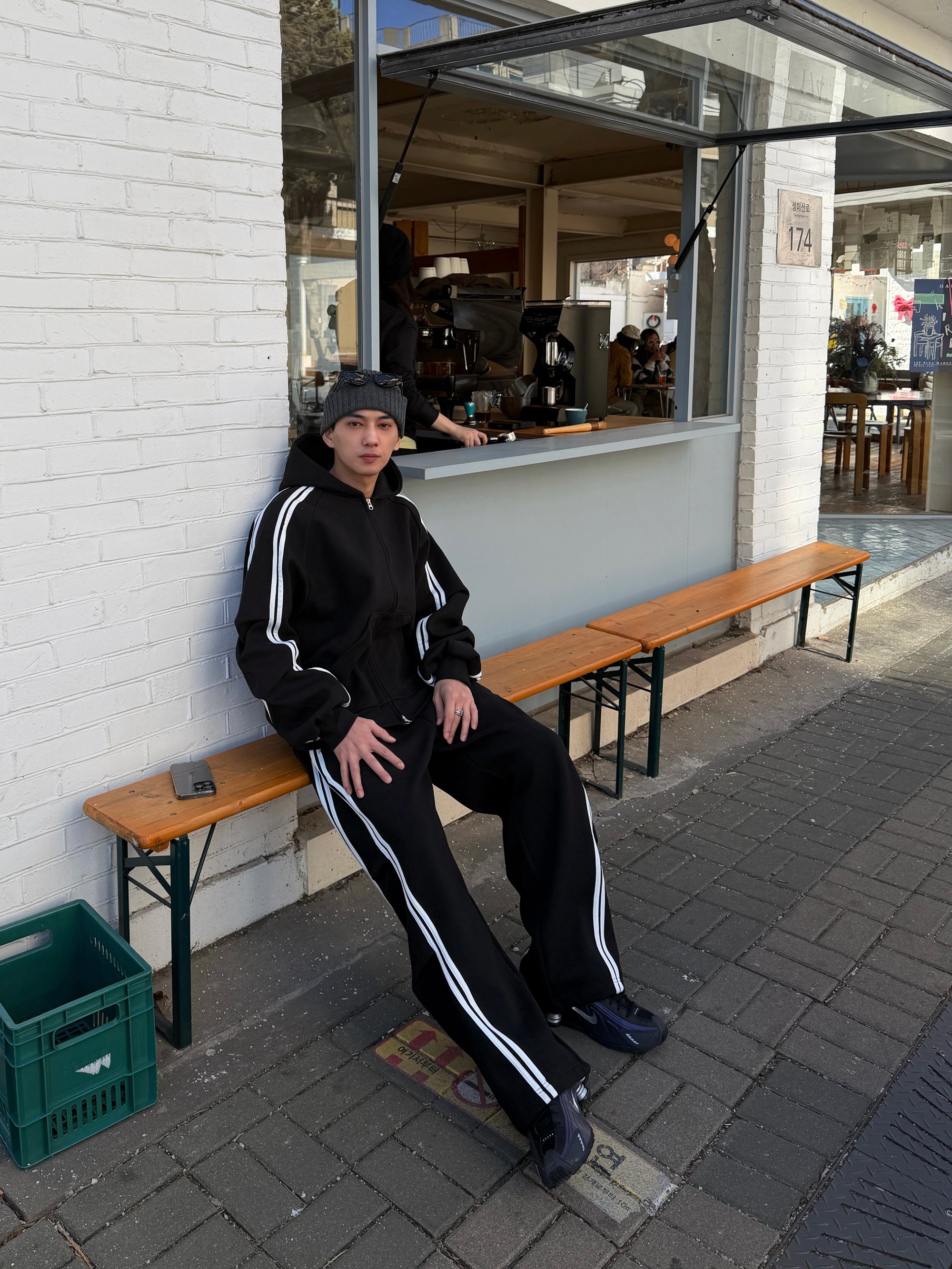 韓系滾邊運動連帽套裝