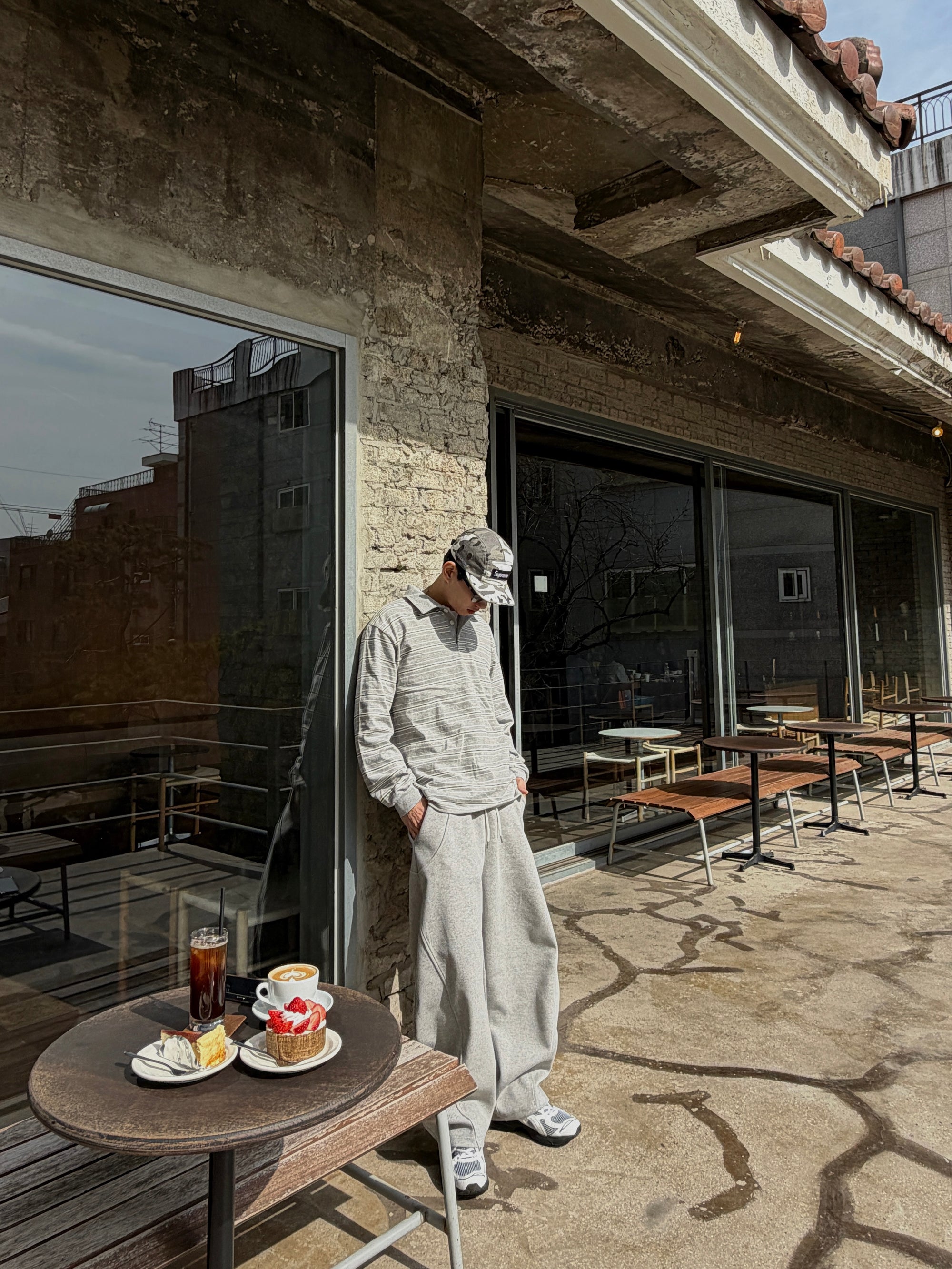 翻領條紋POLO衛衣