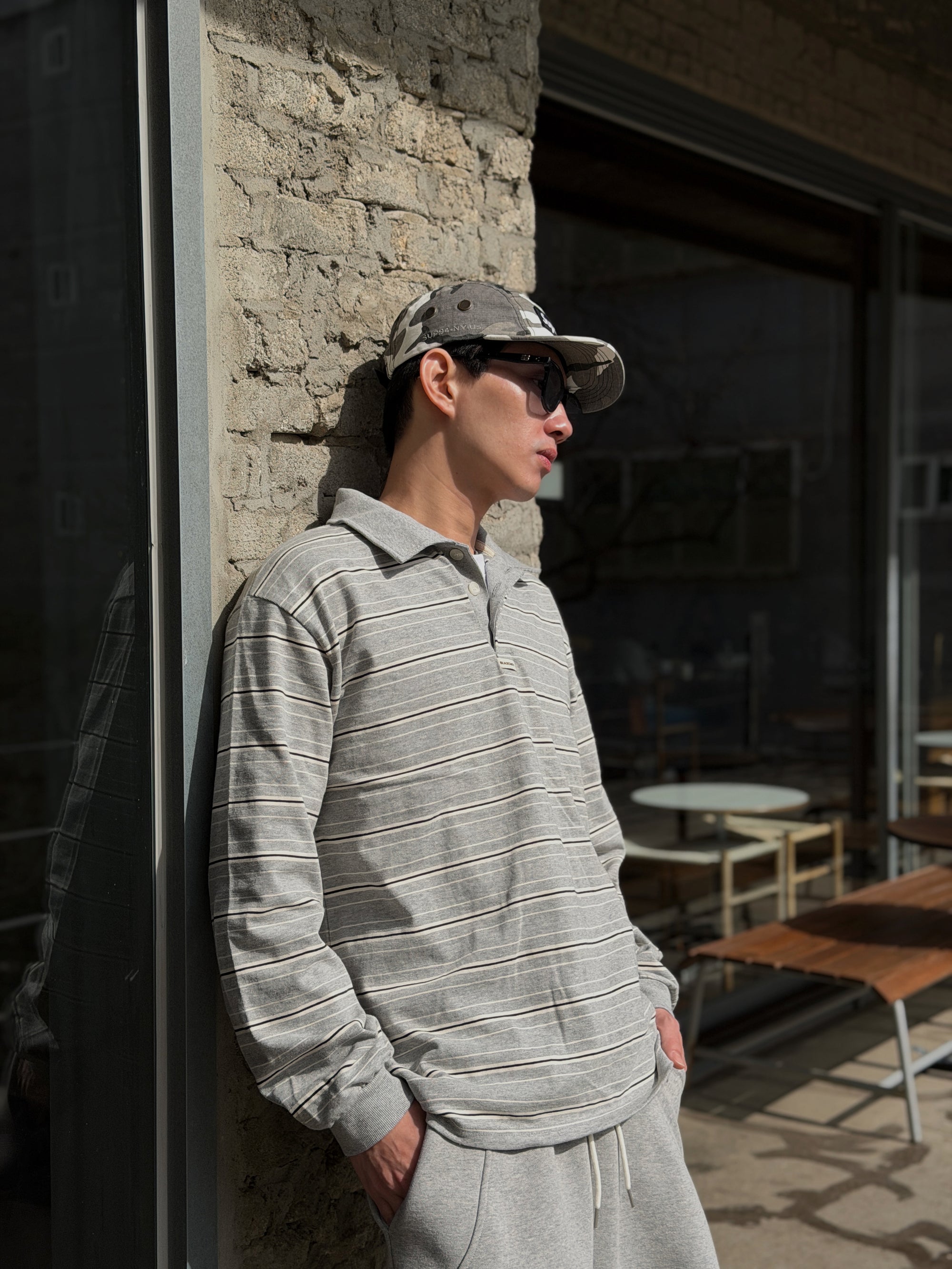 翻領條紋POLO衛衣