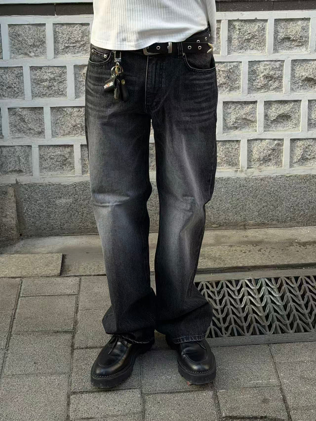 修身直筒水洗牛仔褲