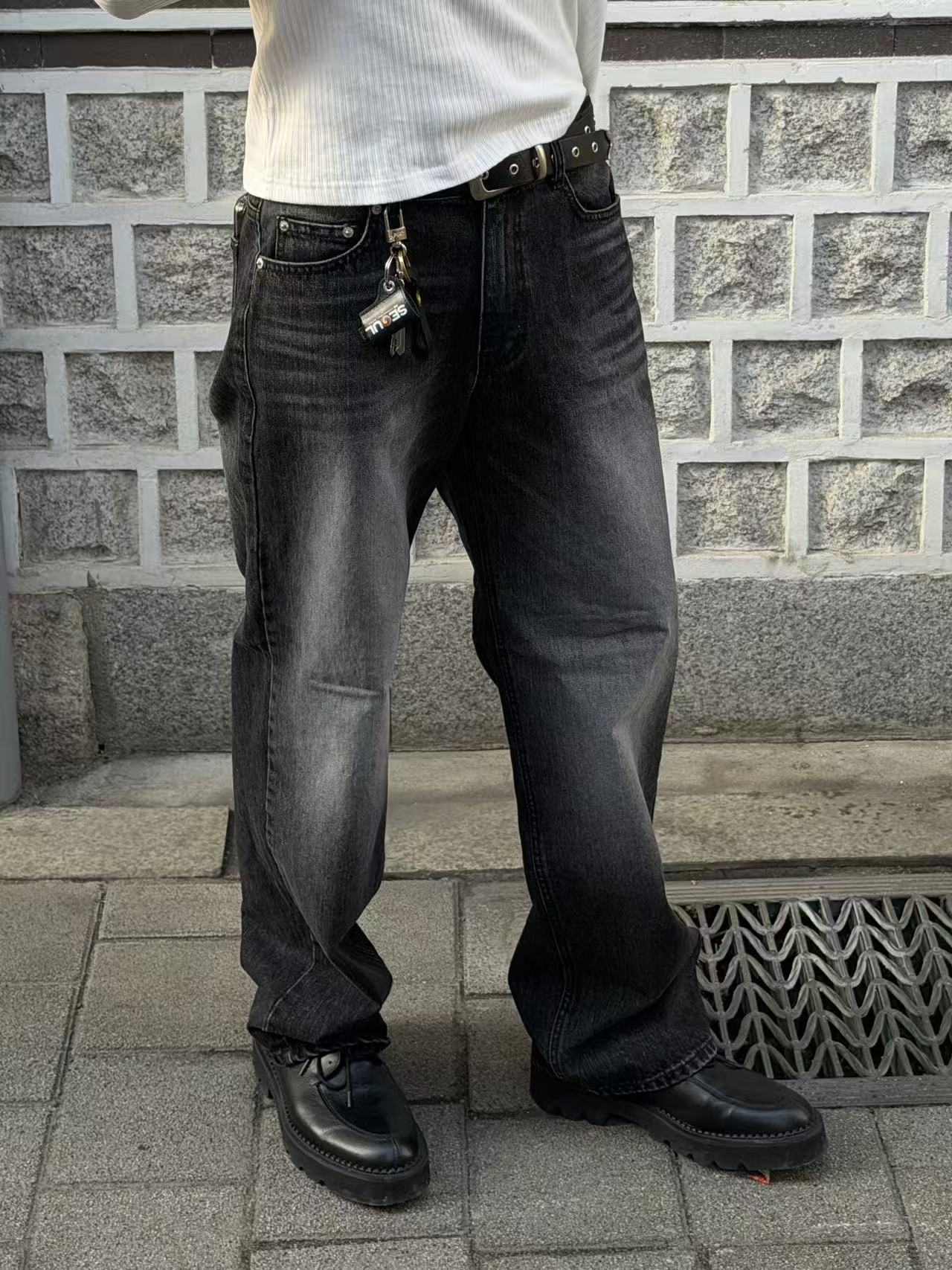 修身直筒水洗牛仔褲