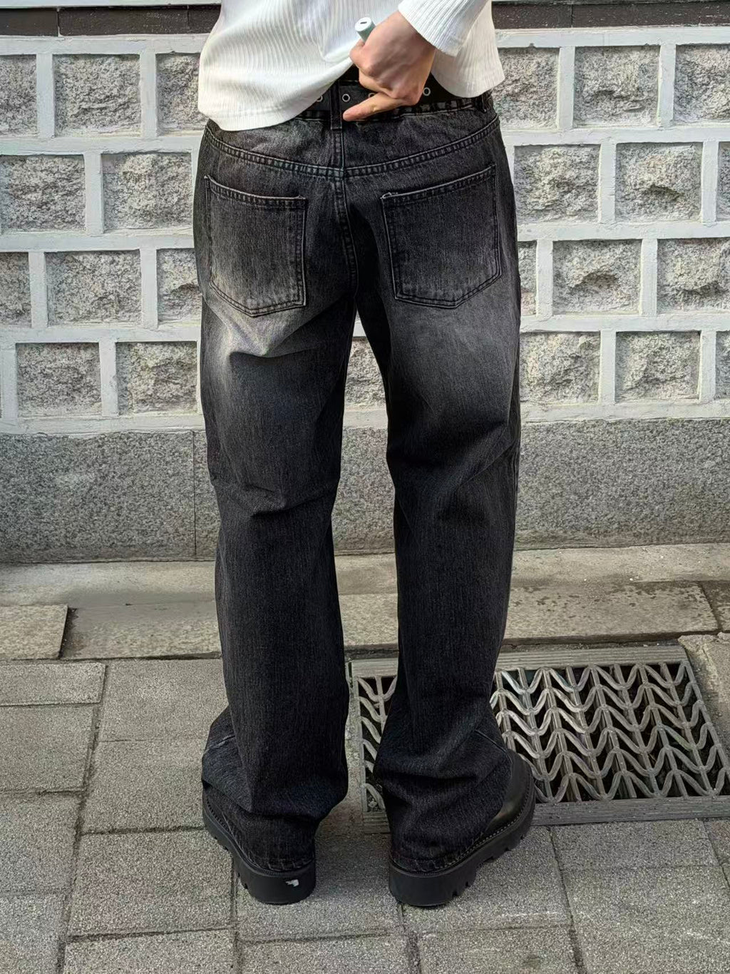 修身直筒水洗牛仔褲