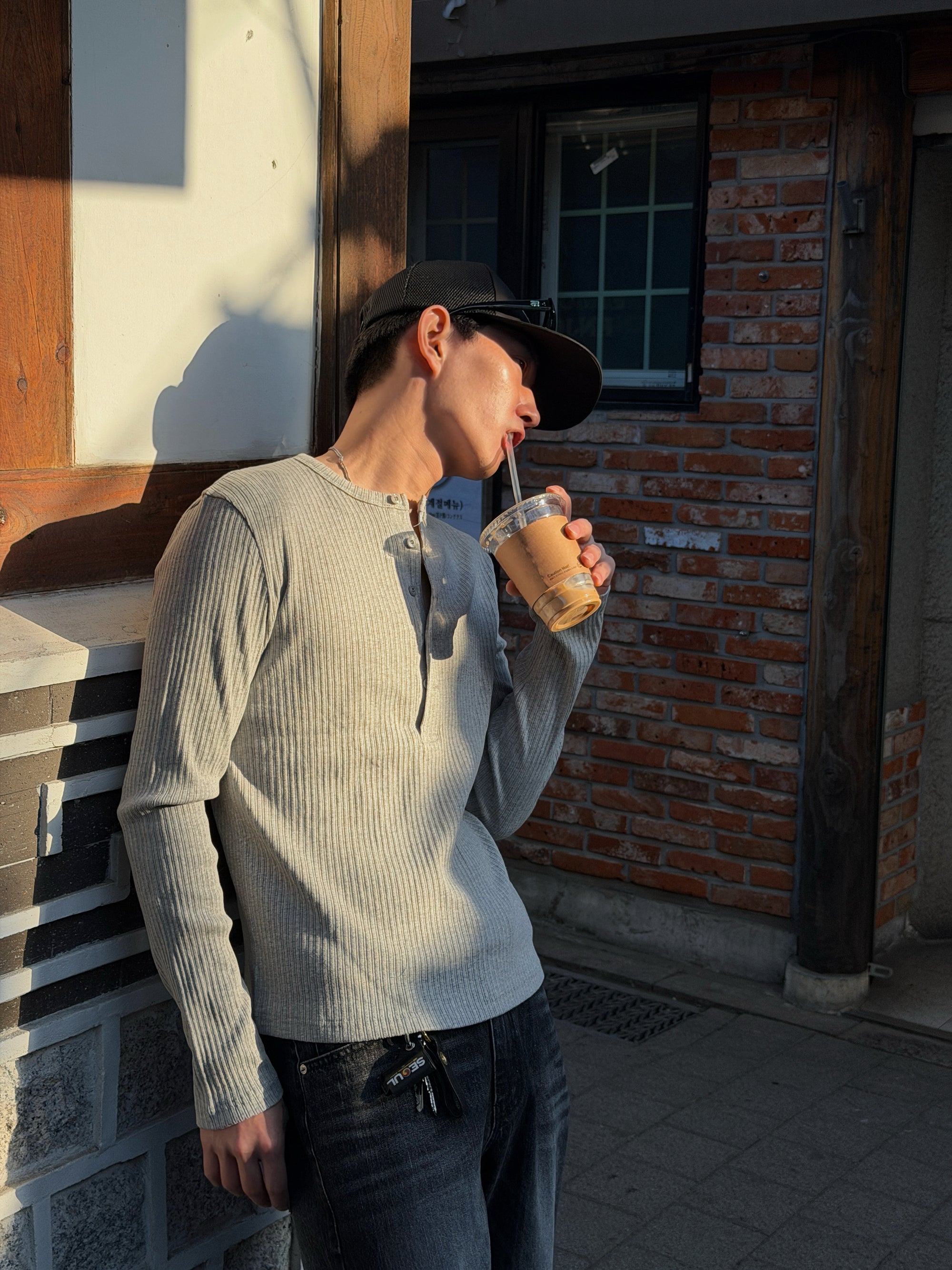 亨利領合身羅紋長袖