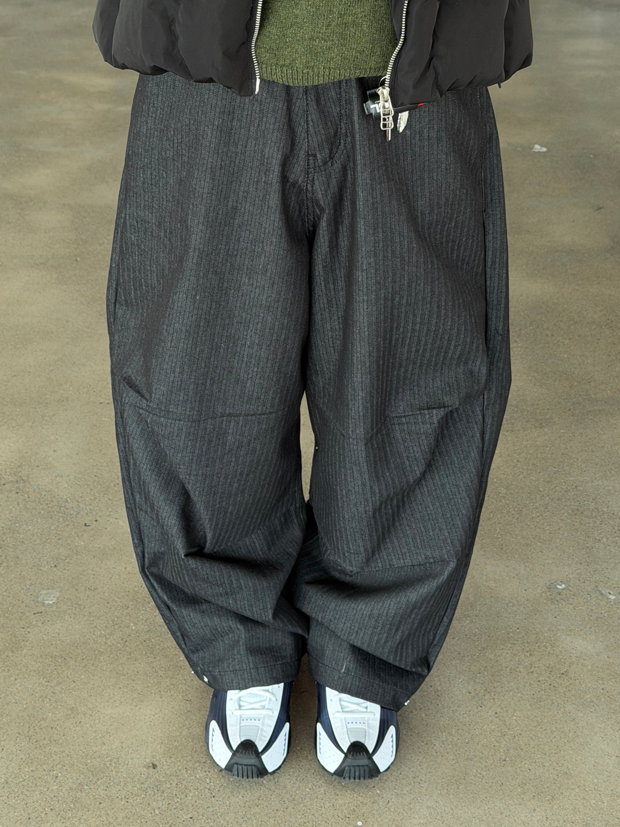 直條紋寬鬆單寧牛仔褲