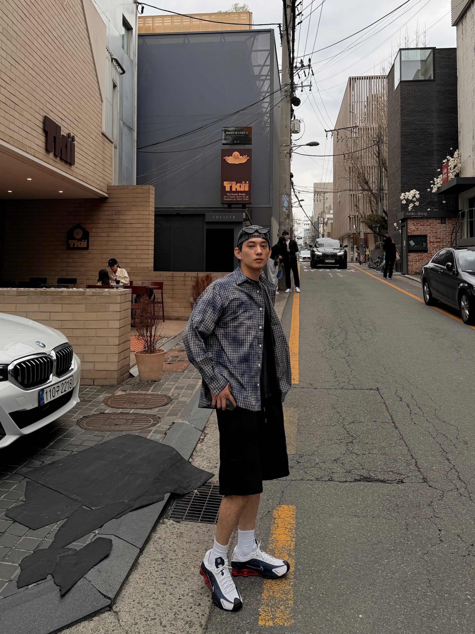 刷霧Oversize工裝格紋襯衫