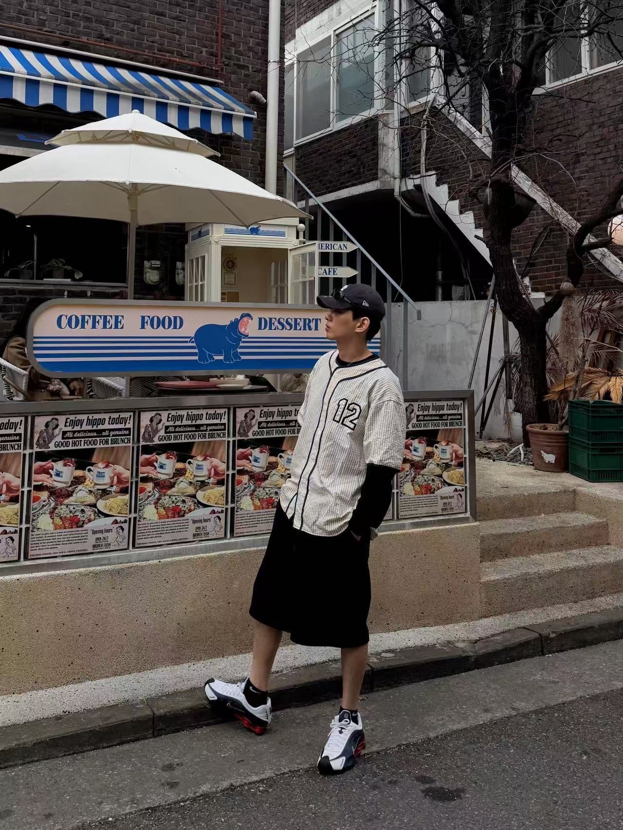 韓系復古條紋棒球襯衫