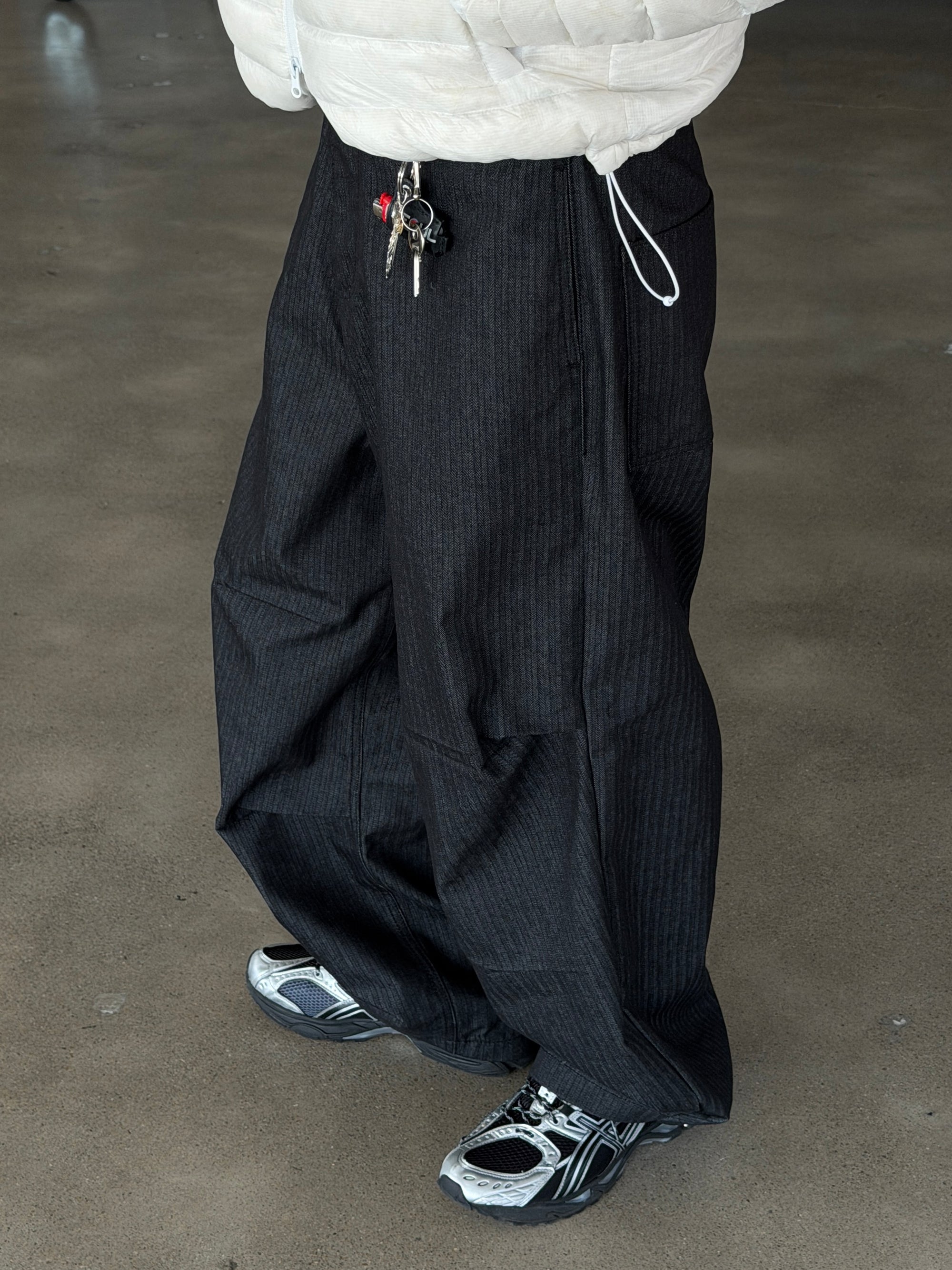 直條紋寬鬆單寧牛仔褲