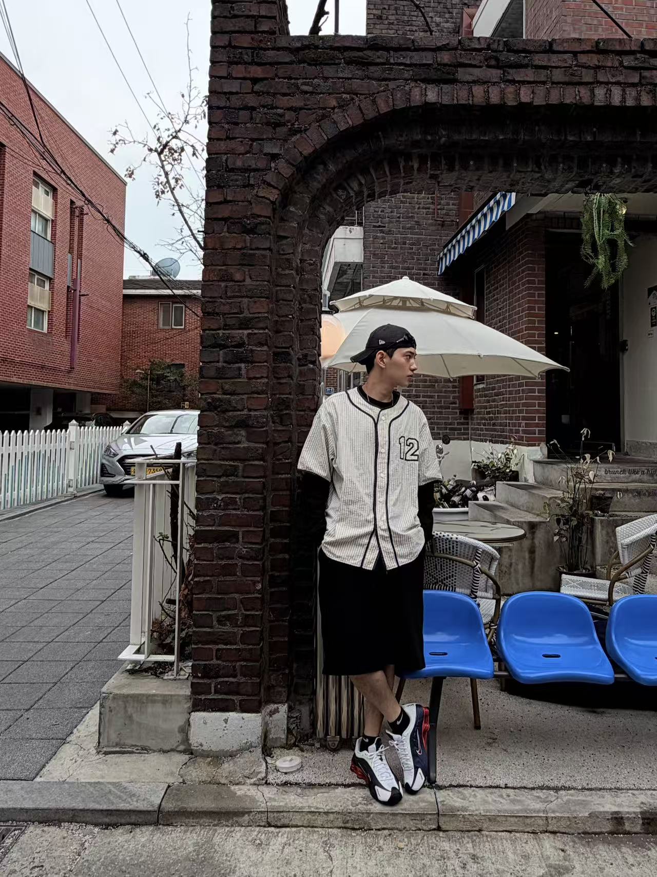 韓系復古條紋棒球襯衫