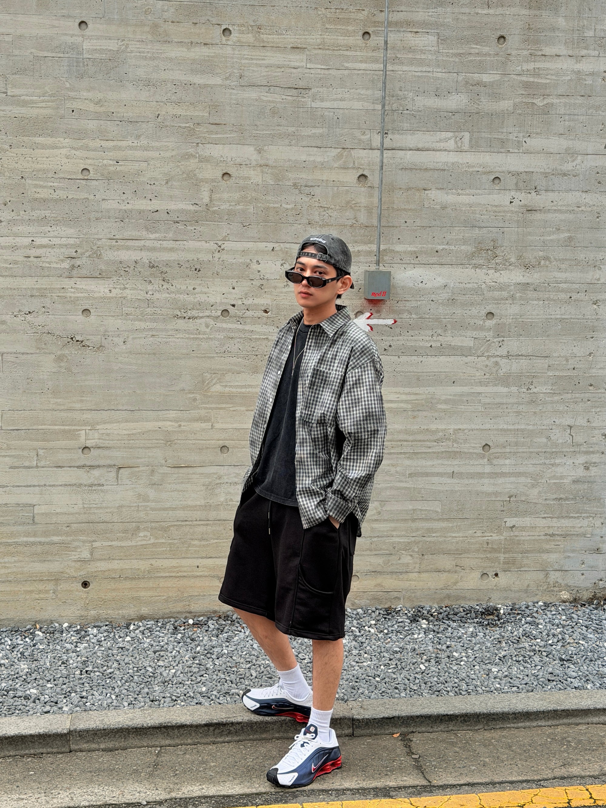 刷霧Oversize工裝格紋襯衫