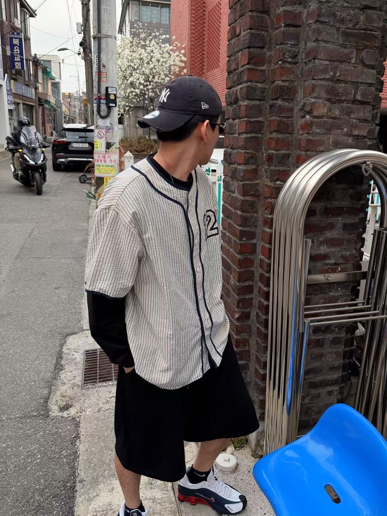 韓系復古條紋棒球襯衫