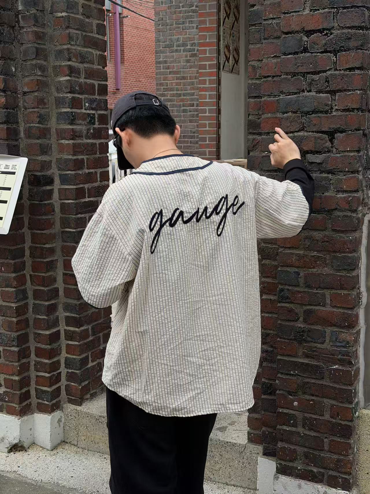 韓系復古條紋棒球襯衫