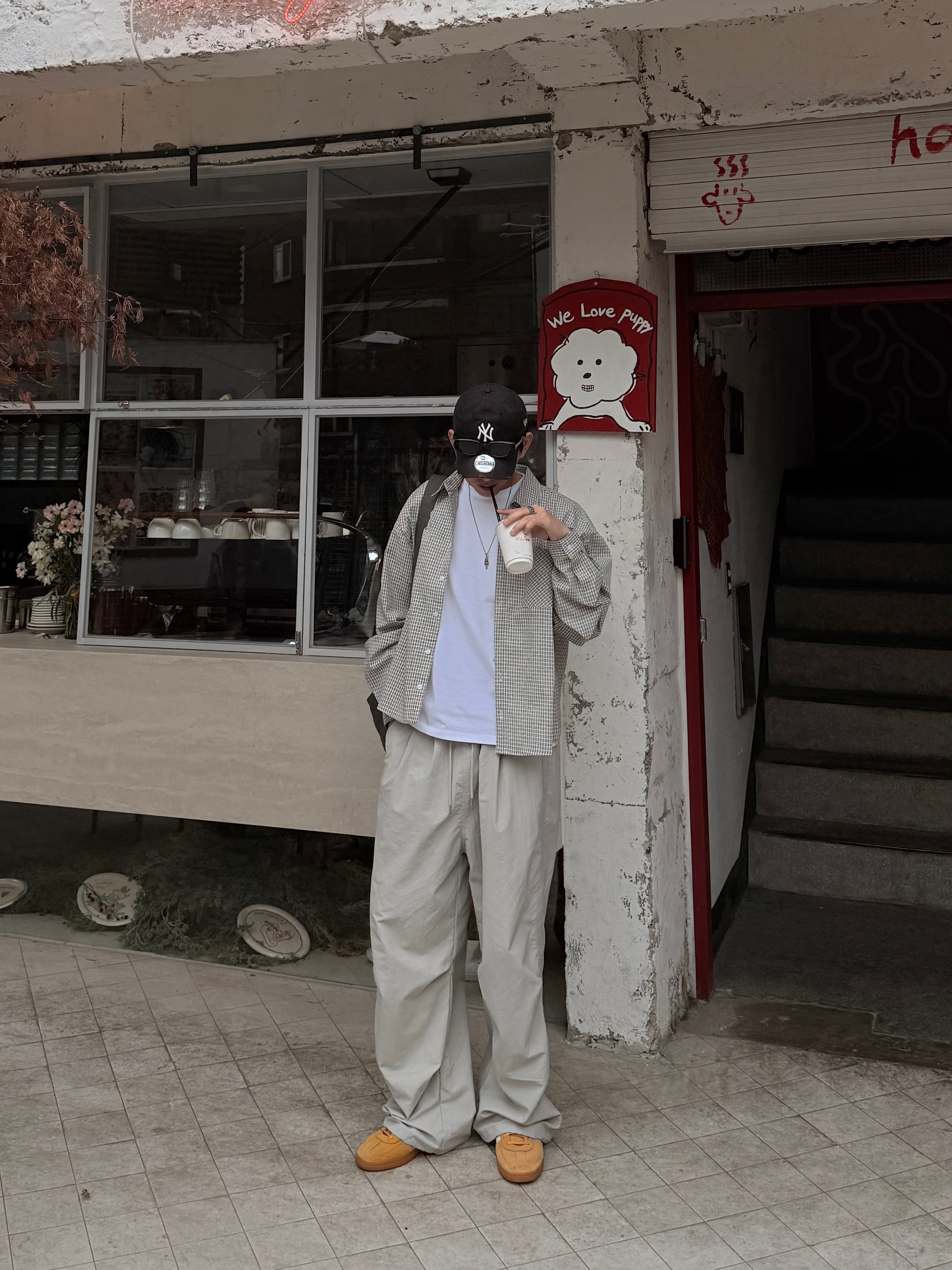 韓系奶油格紋襯衫