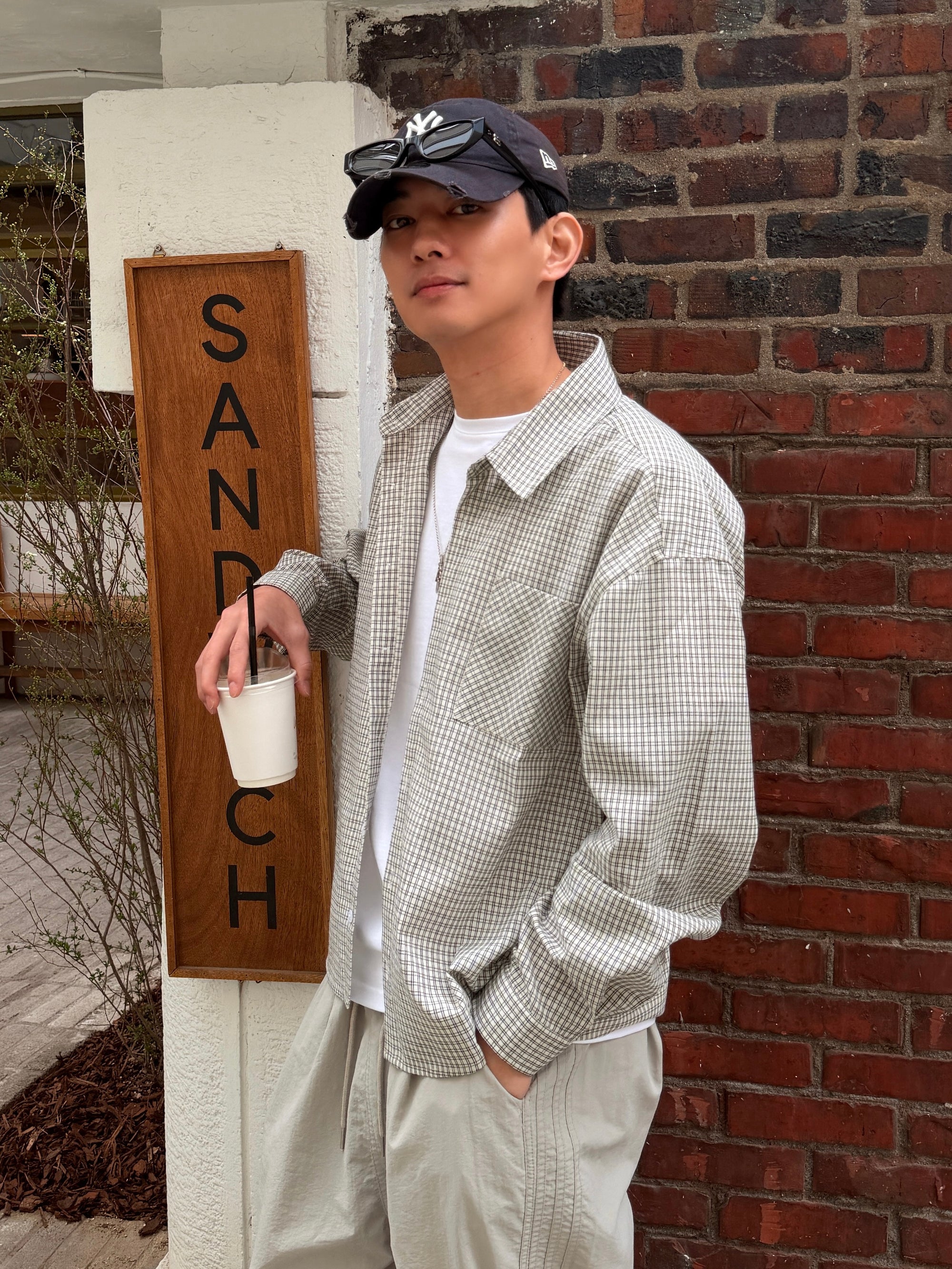 韓系奶油格紋襯衫