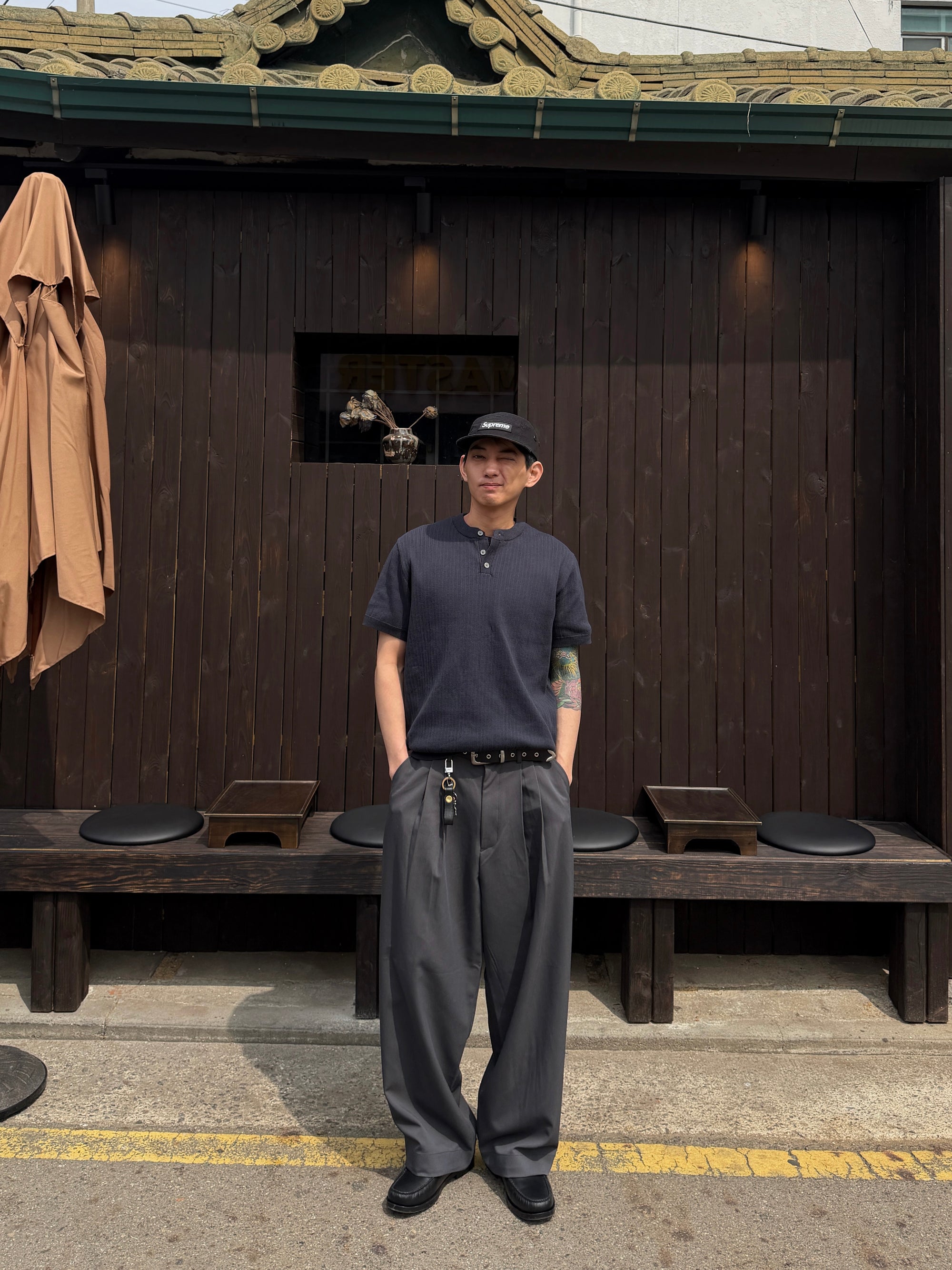 細紋亨利領針織短衣