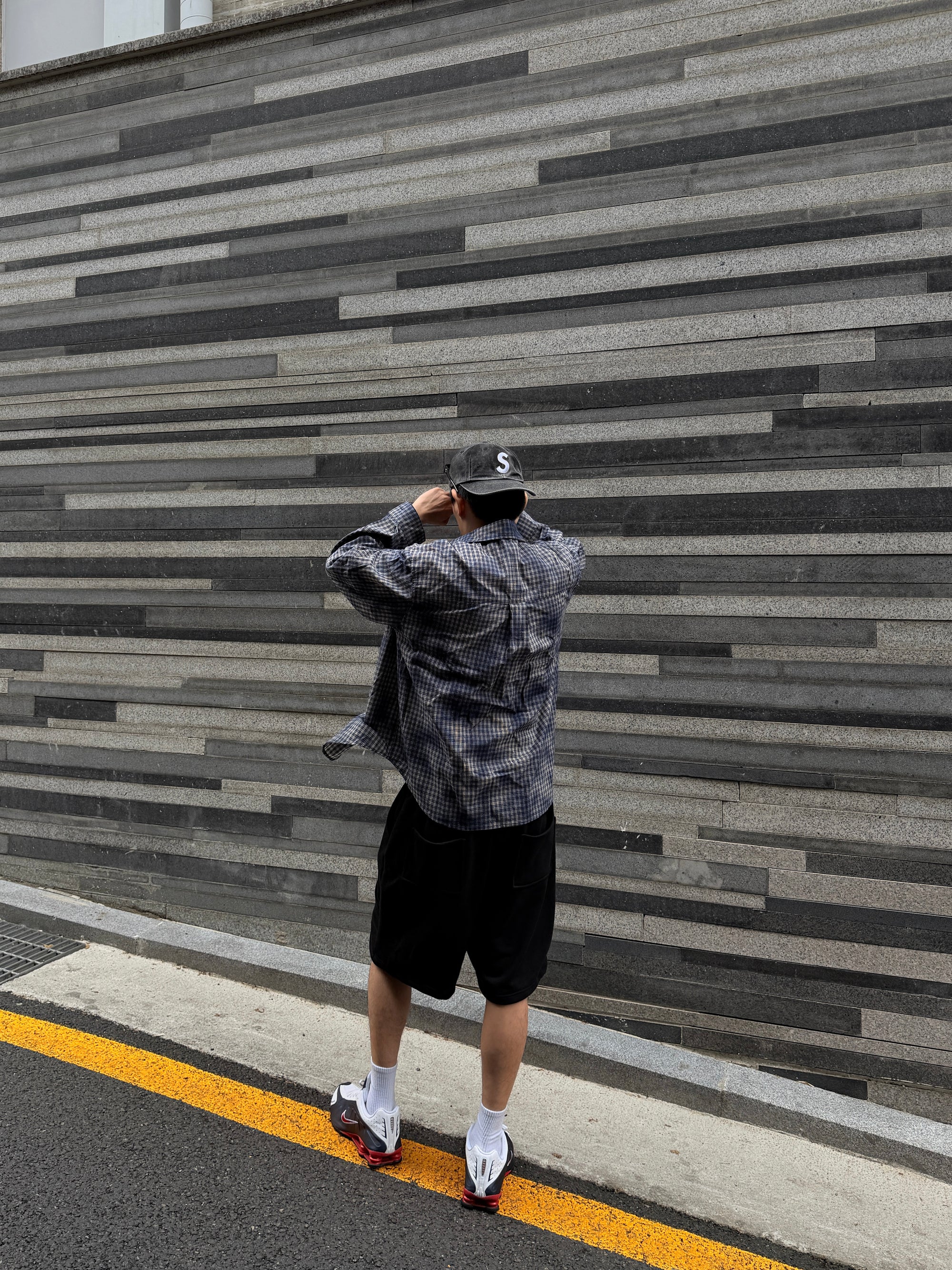 刷霧Oversize工裝格紋襯衫