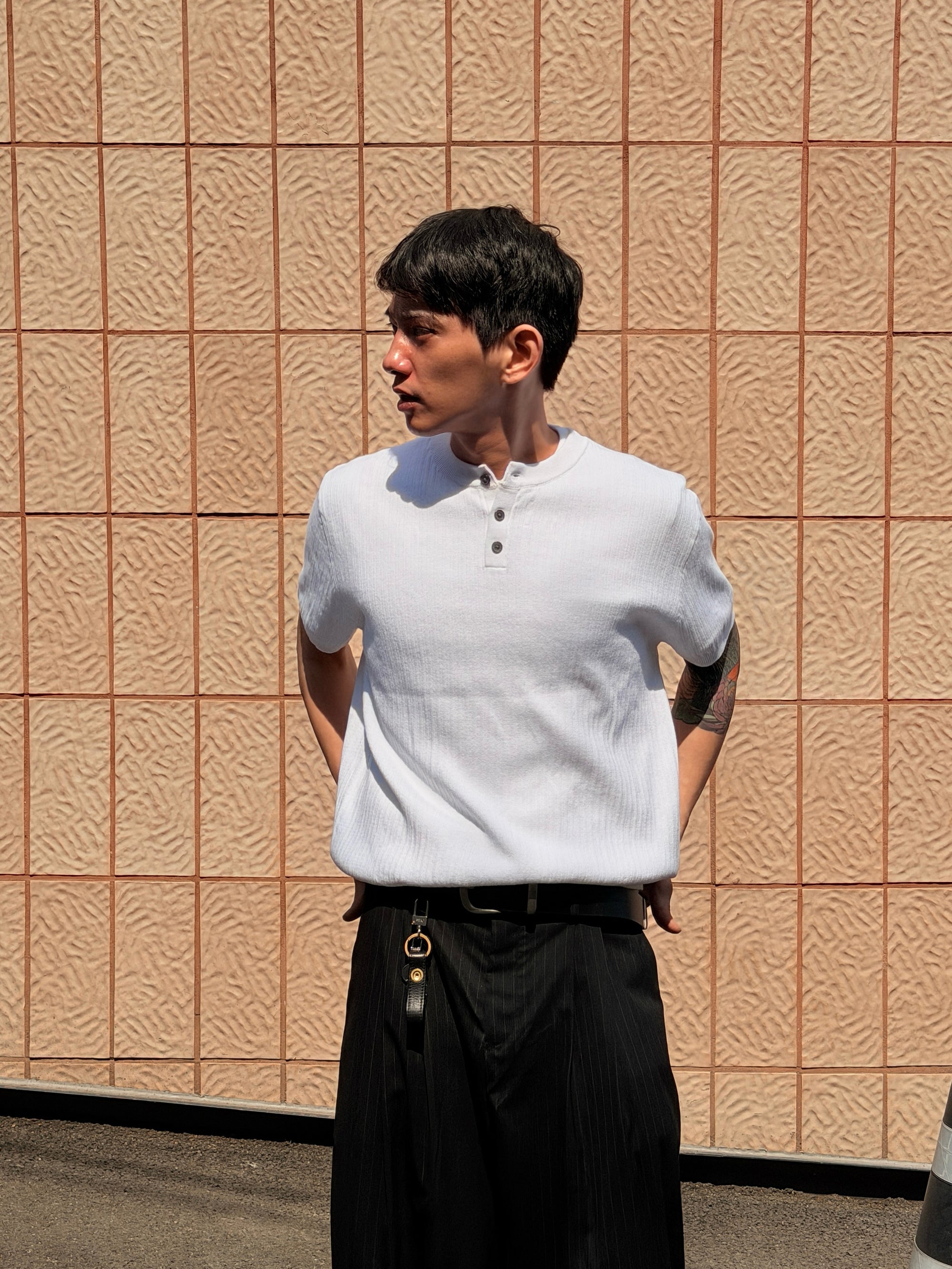 細紋亨利領針織短衣