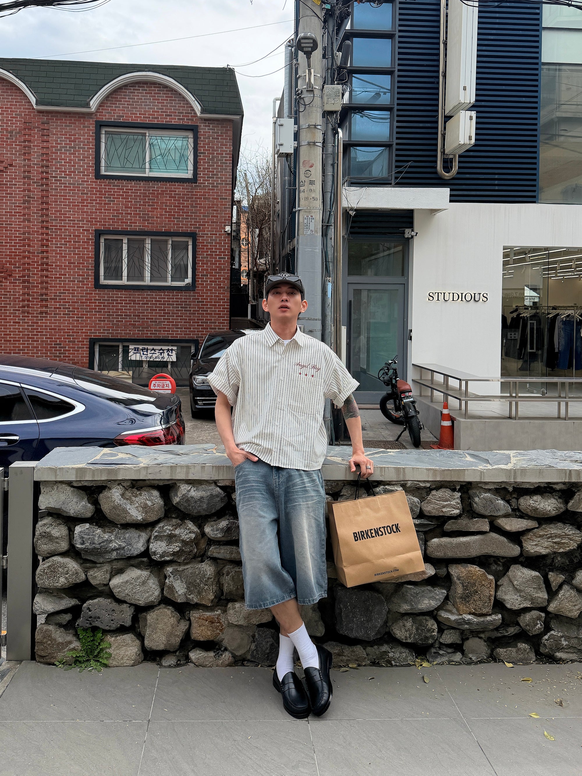 美潮條紋短版襯衫