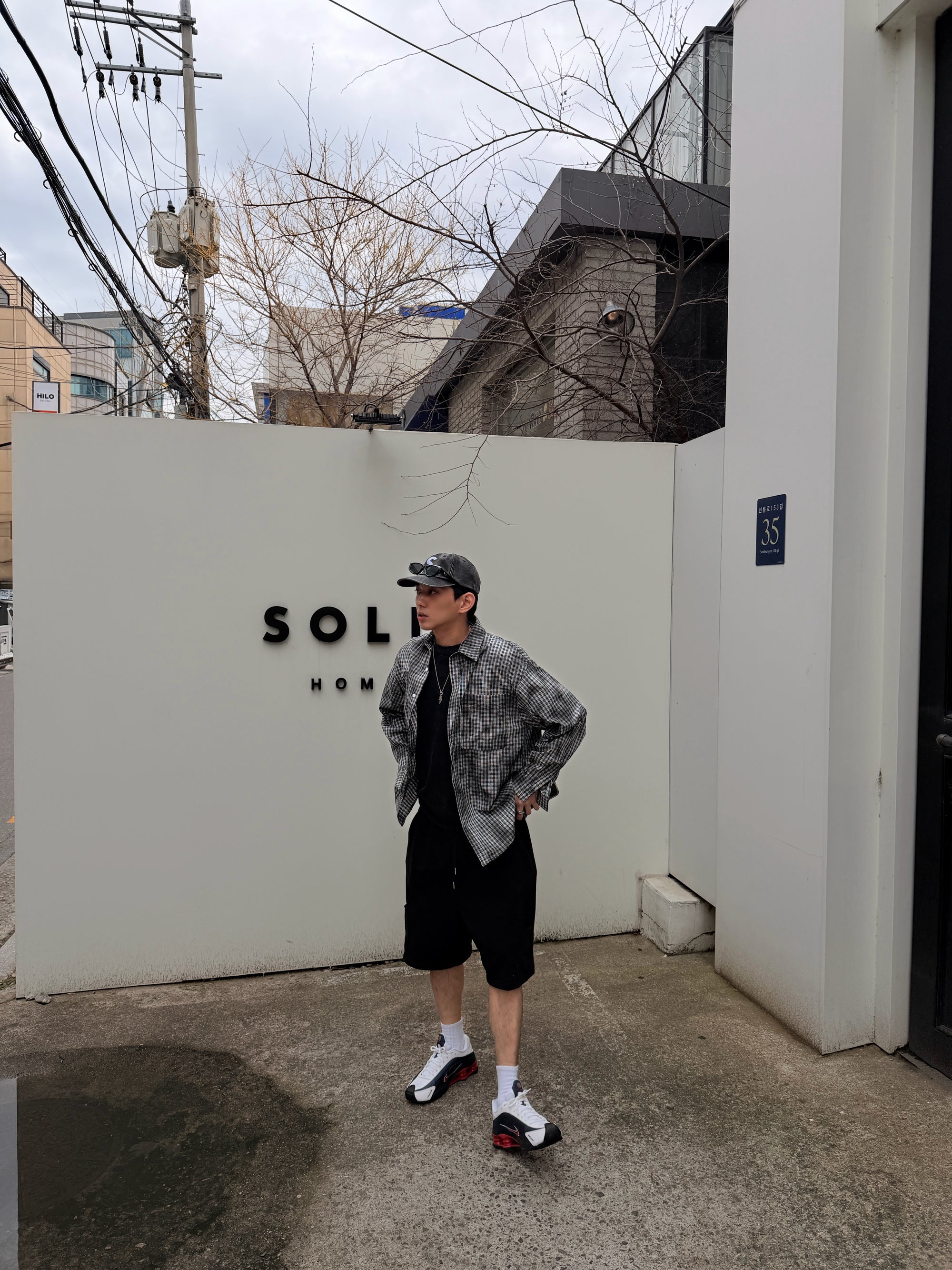 刷霧Oversize工裝格紋襯衫