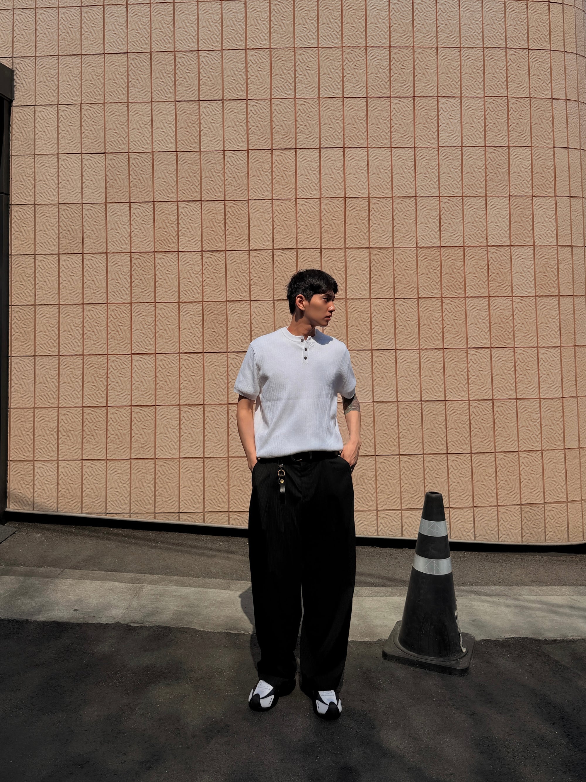 細紋亨利領針織短衣