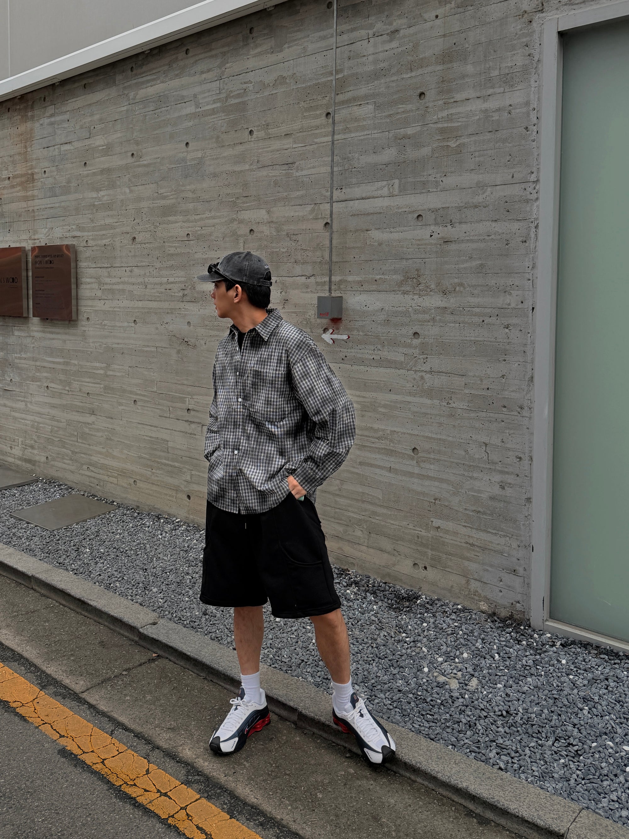 刷霧Oversize工裝格紋襯衫