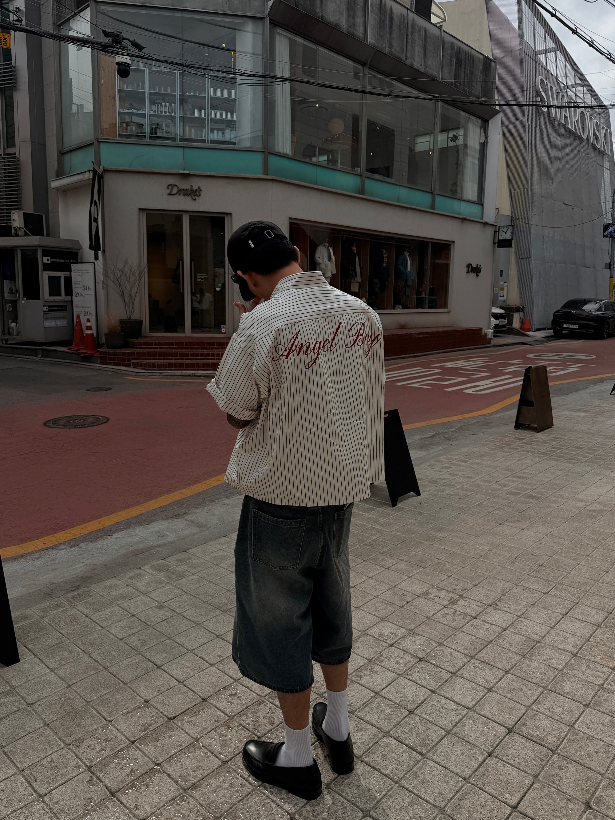 美潮條紋短版襯衫