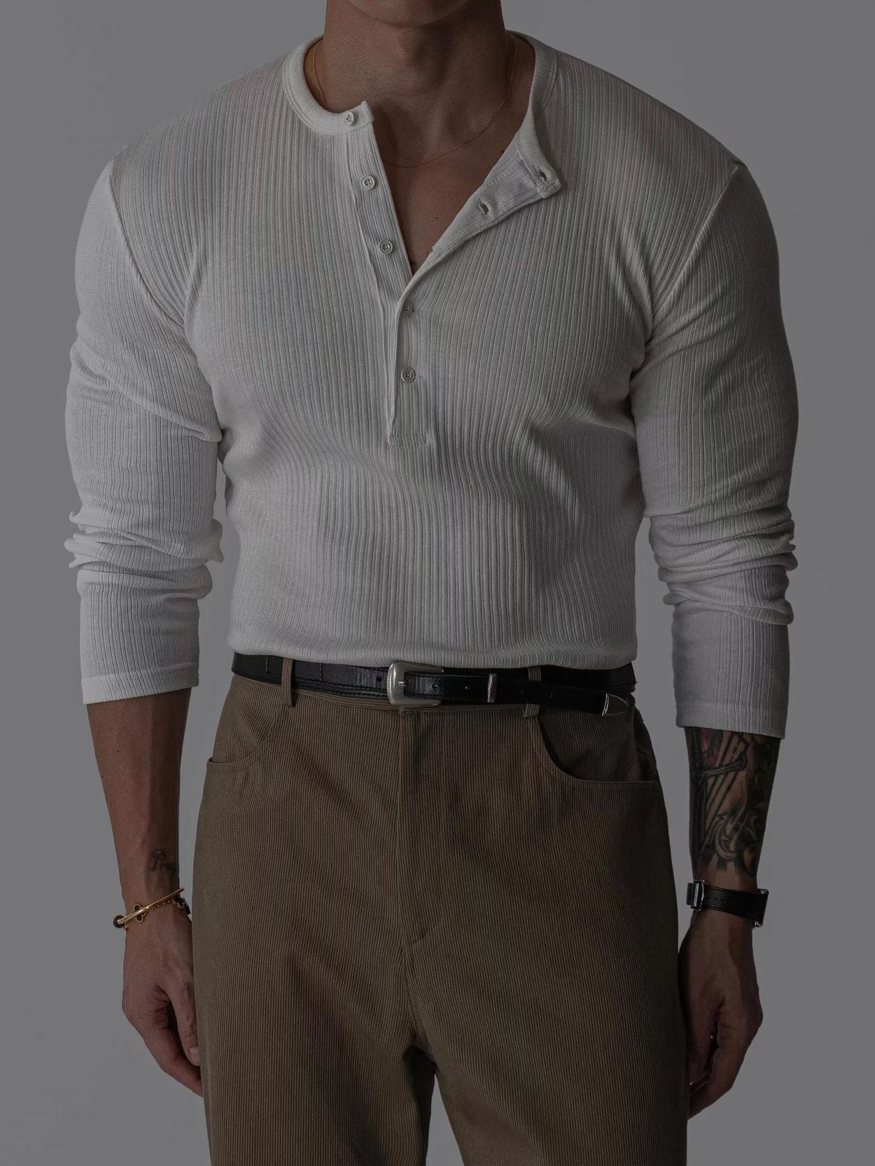 亨利領合身羅紋長袖