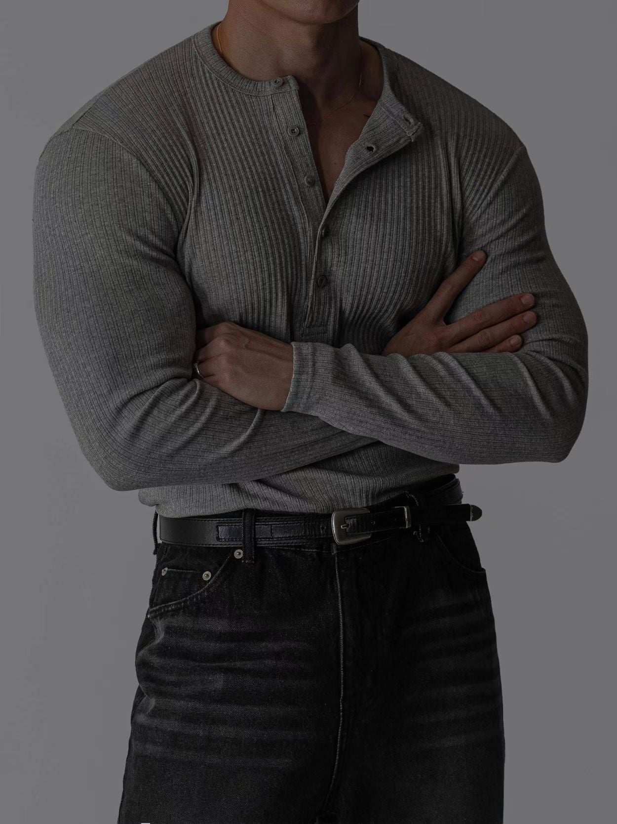 亨利領合身羅紋長袖