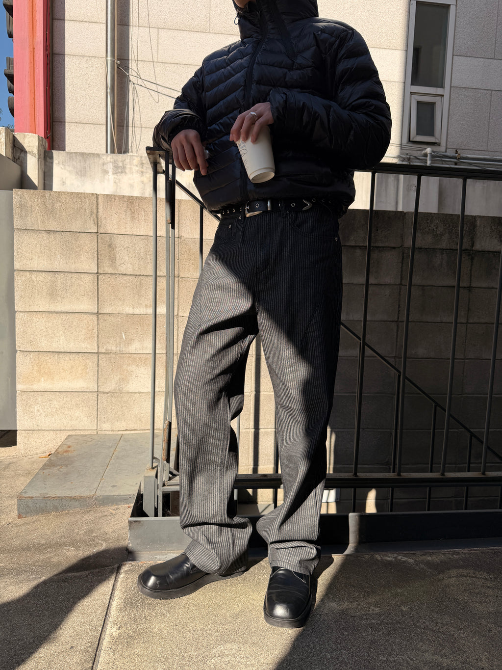 條紋單寧牛仔褲