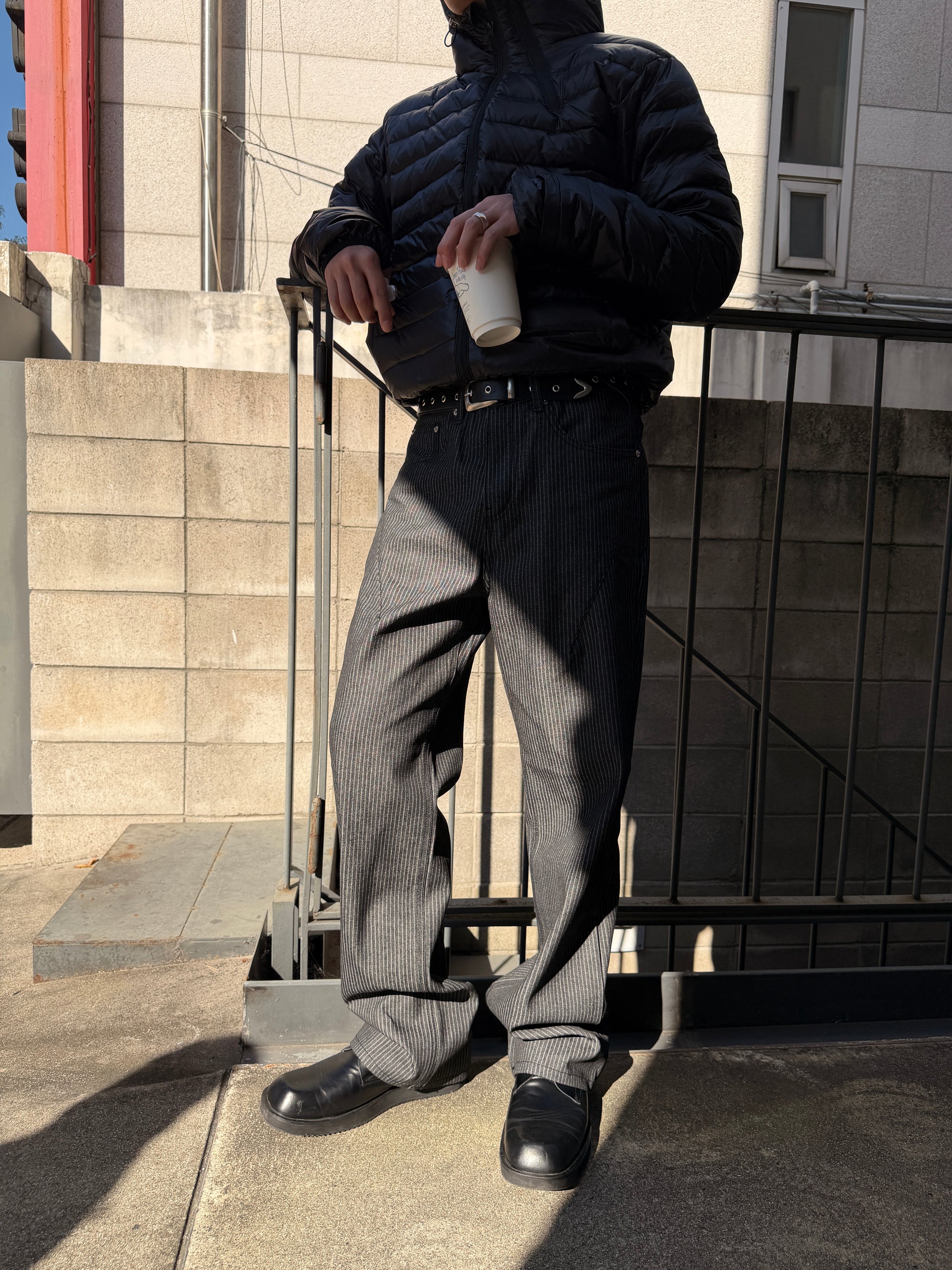 條紋單寧牛仔褲