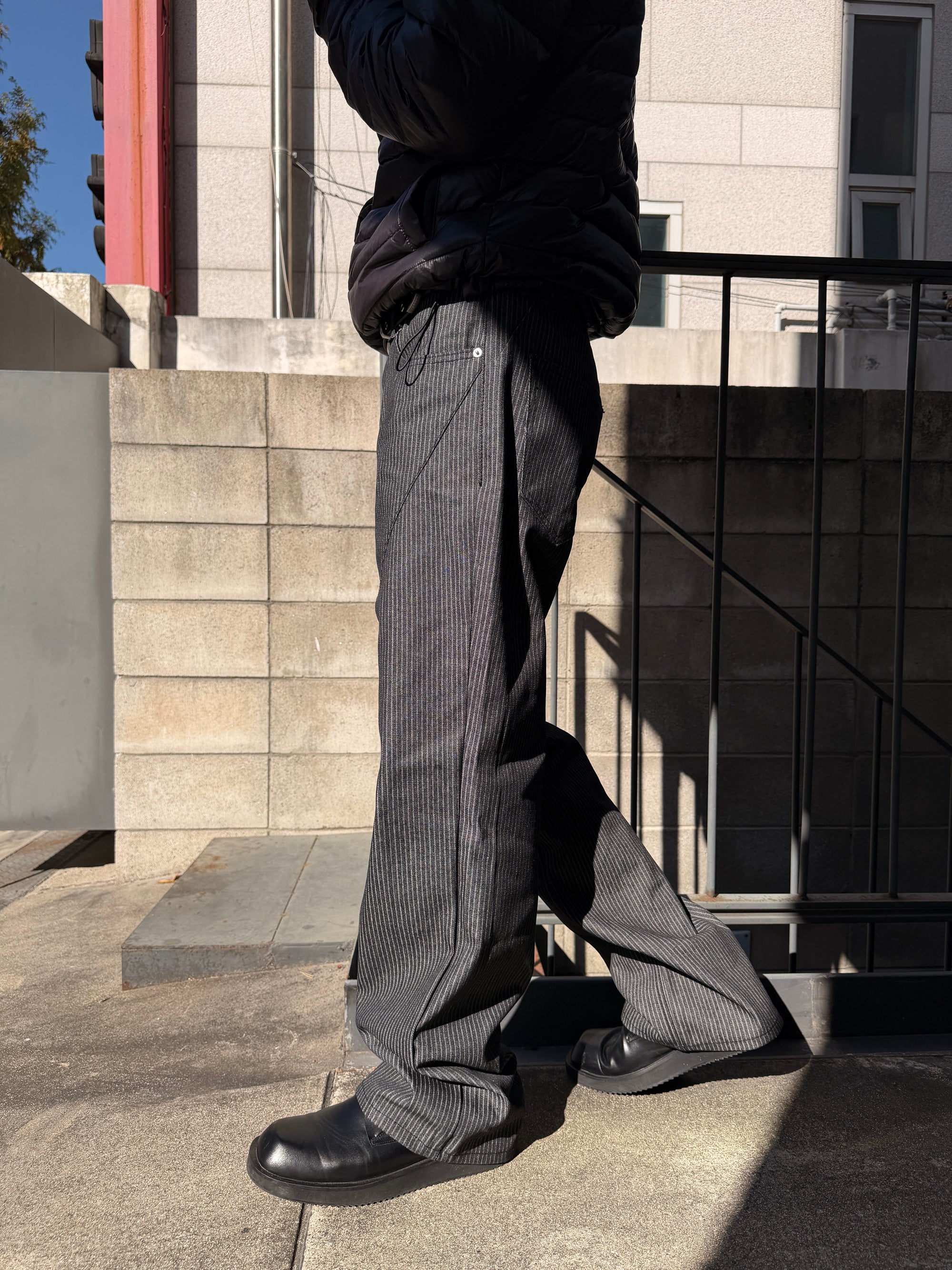 條紋單寧牛仔褲