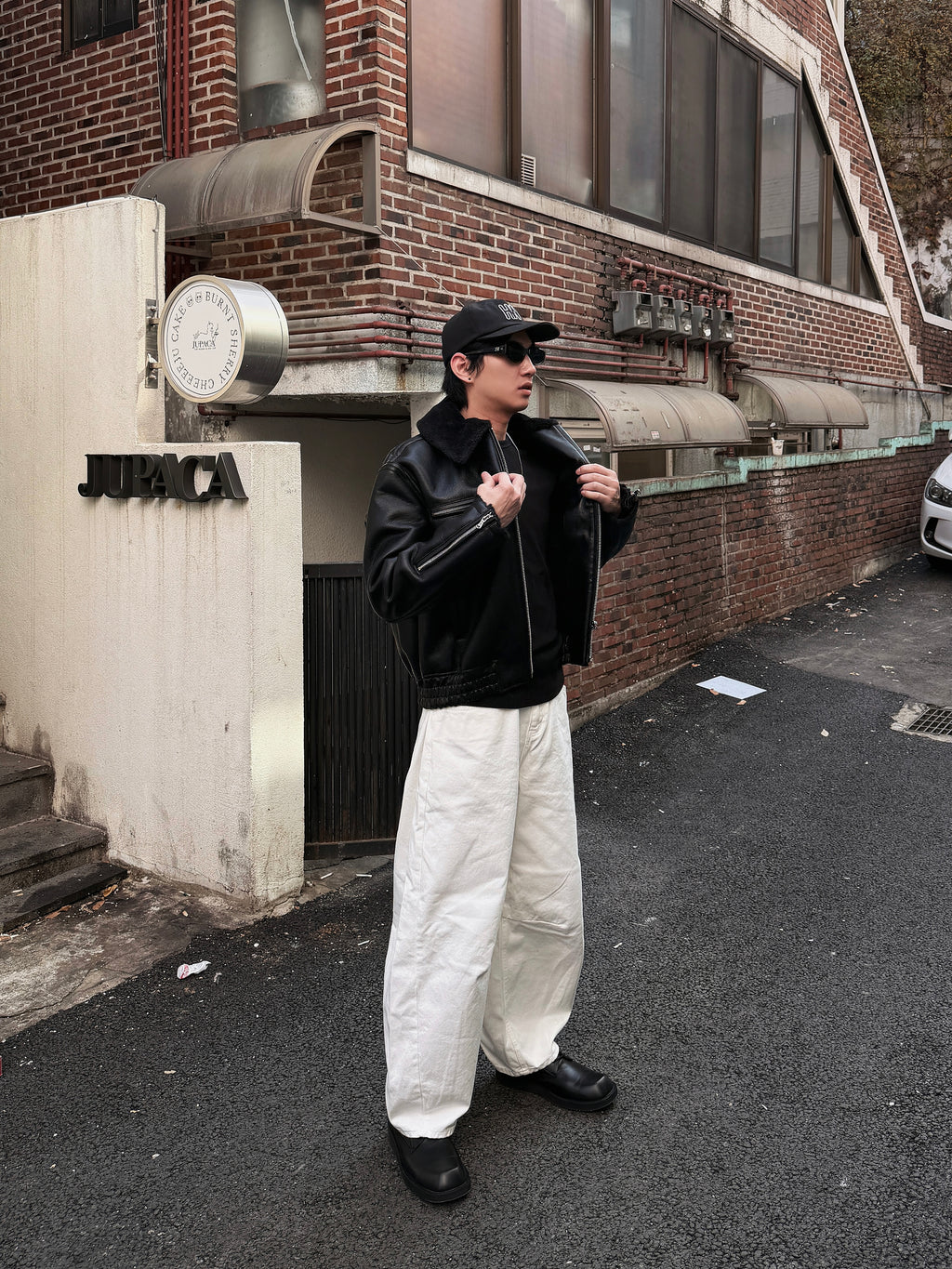 羊羔毛皮革飛行夾克