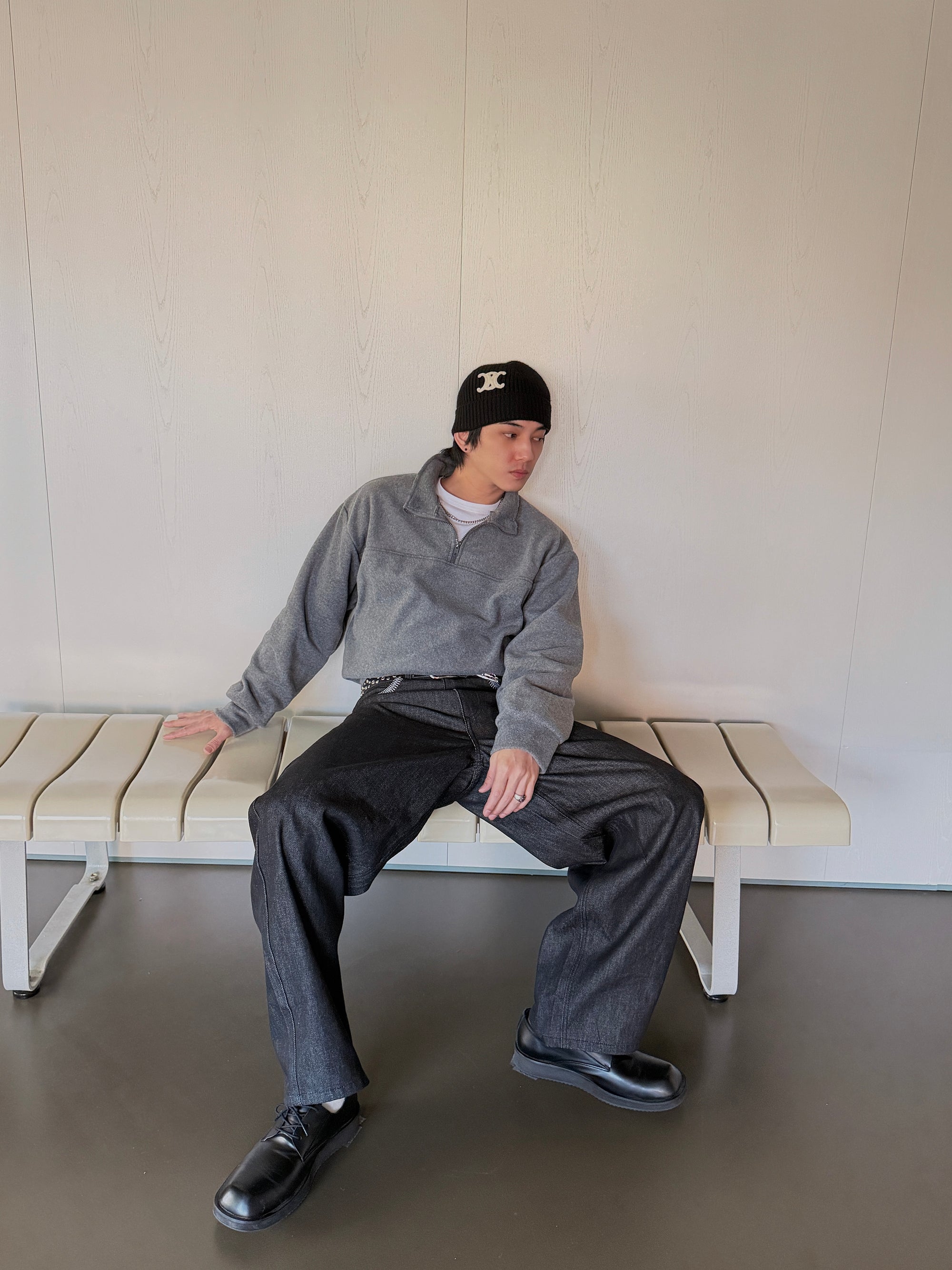 短版半開襟拉鍊衛衣