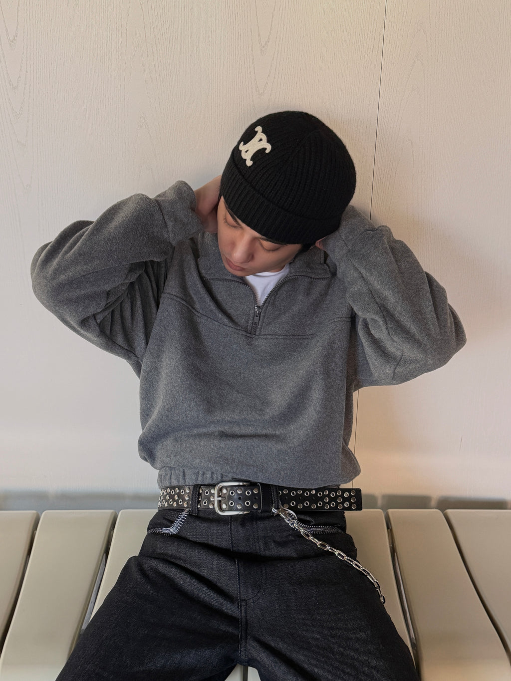 短版半開襟拉鍊衛衣