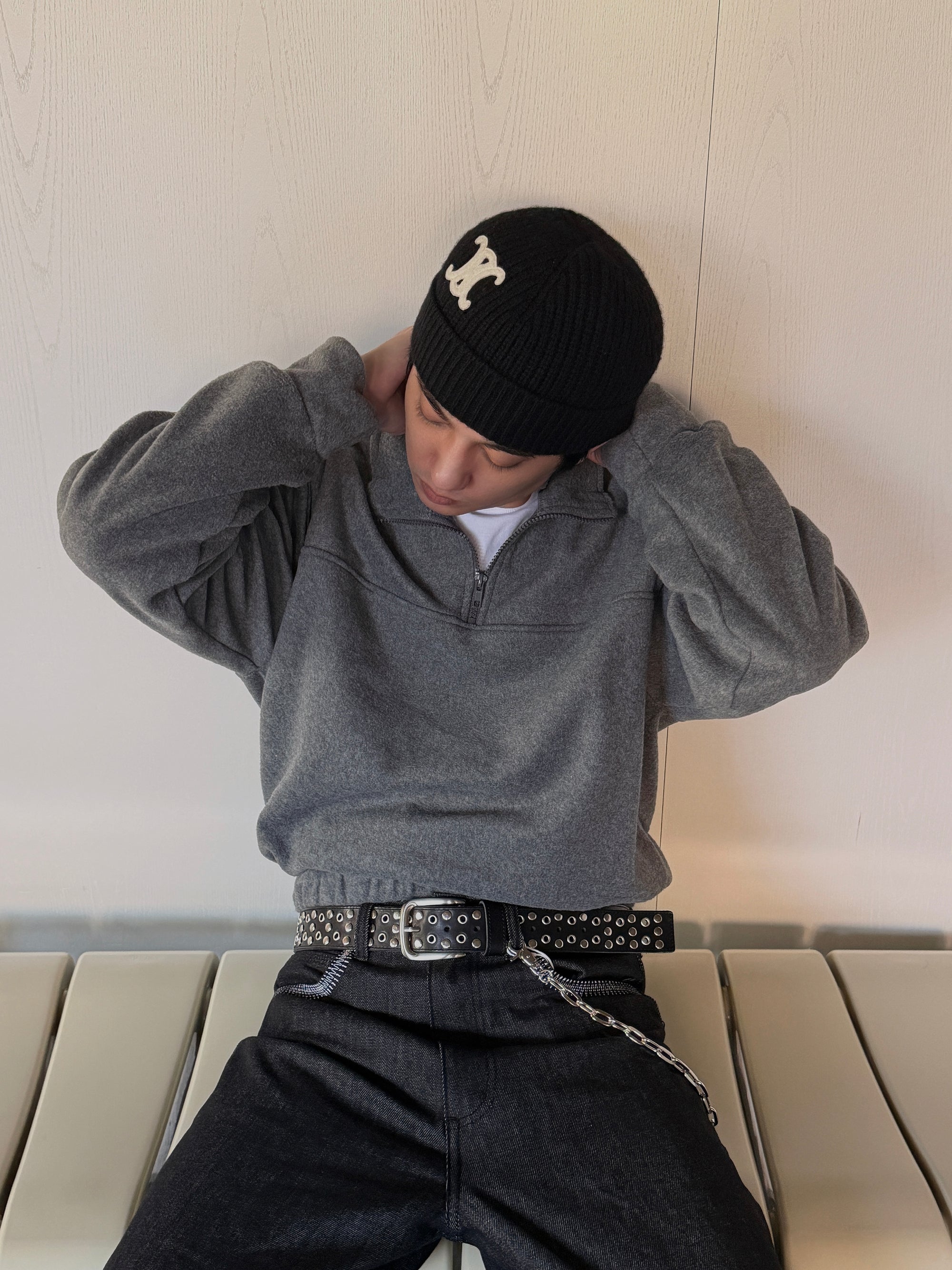 短版半開襟拉鍊衛衣