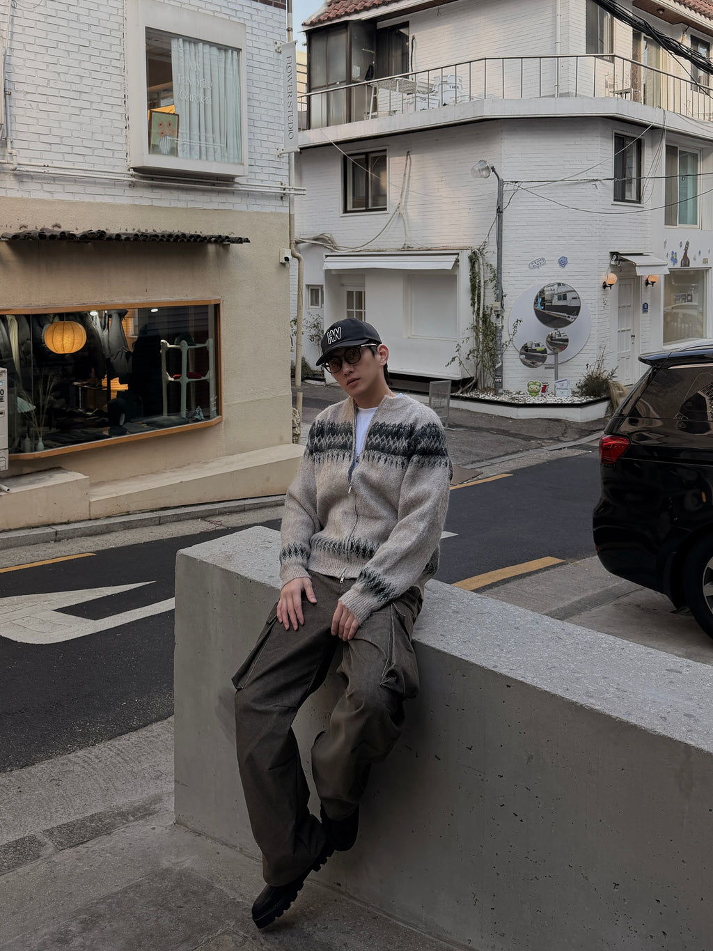 圖騰針織拉鍊外套