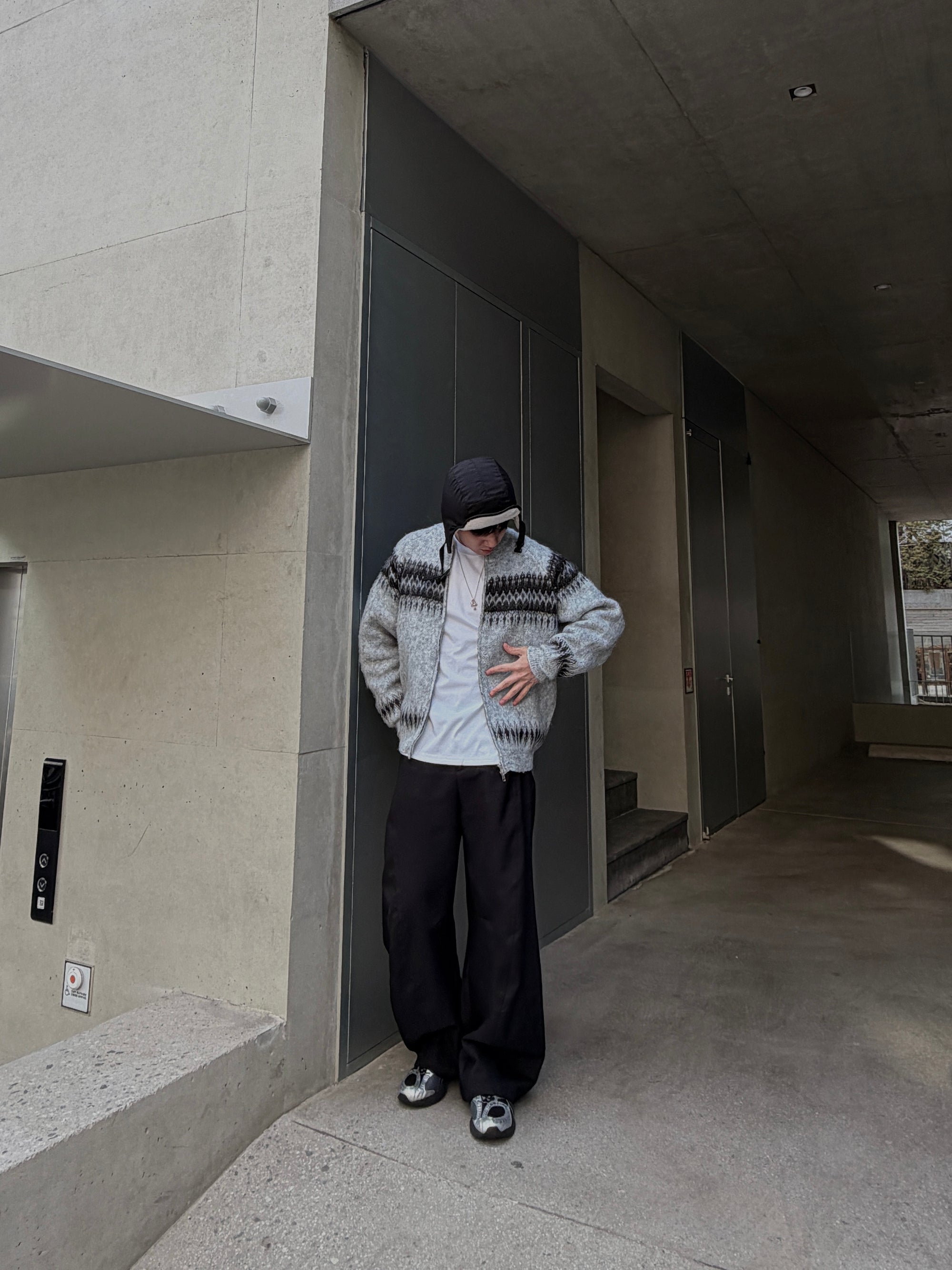 圖騰針織拉鍊外套